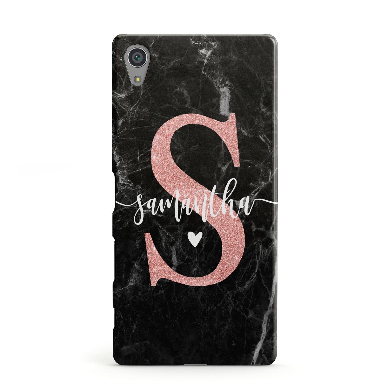 Black Marble Personalised Glitter Initial Name Sony Xperia Case