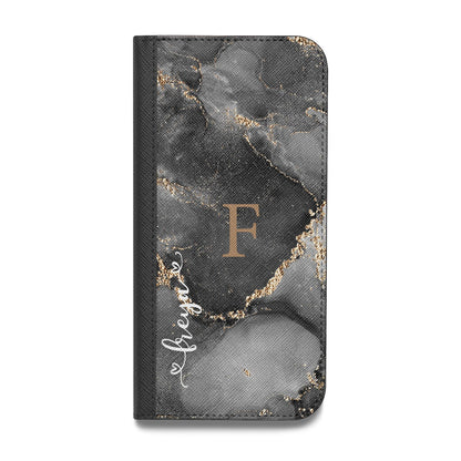 Black Marble Vegan Leather Flip iPhone Case