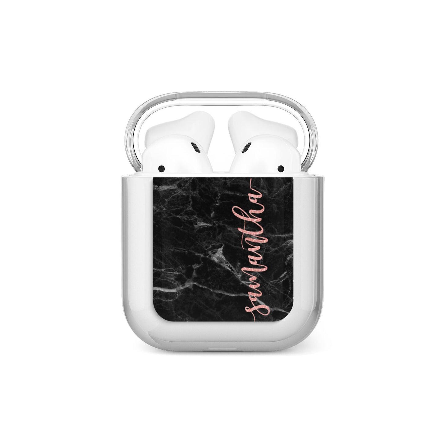 Black Marble Vertical Glitter Personalised Name AirPods Case