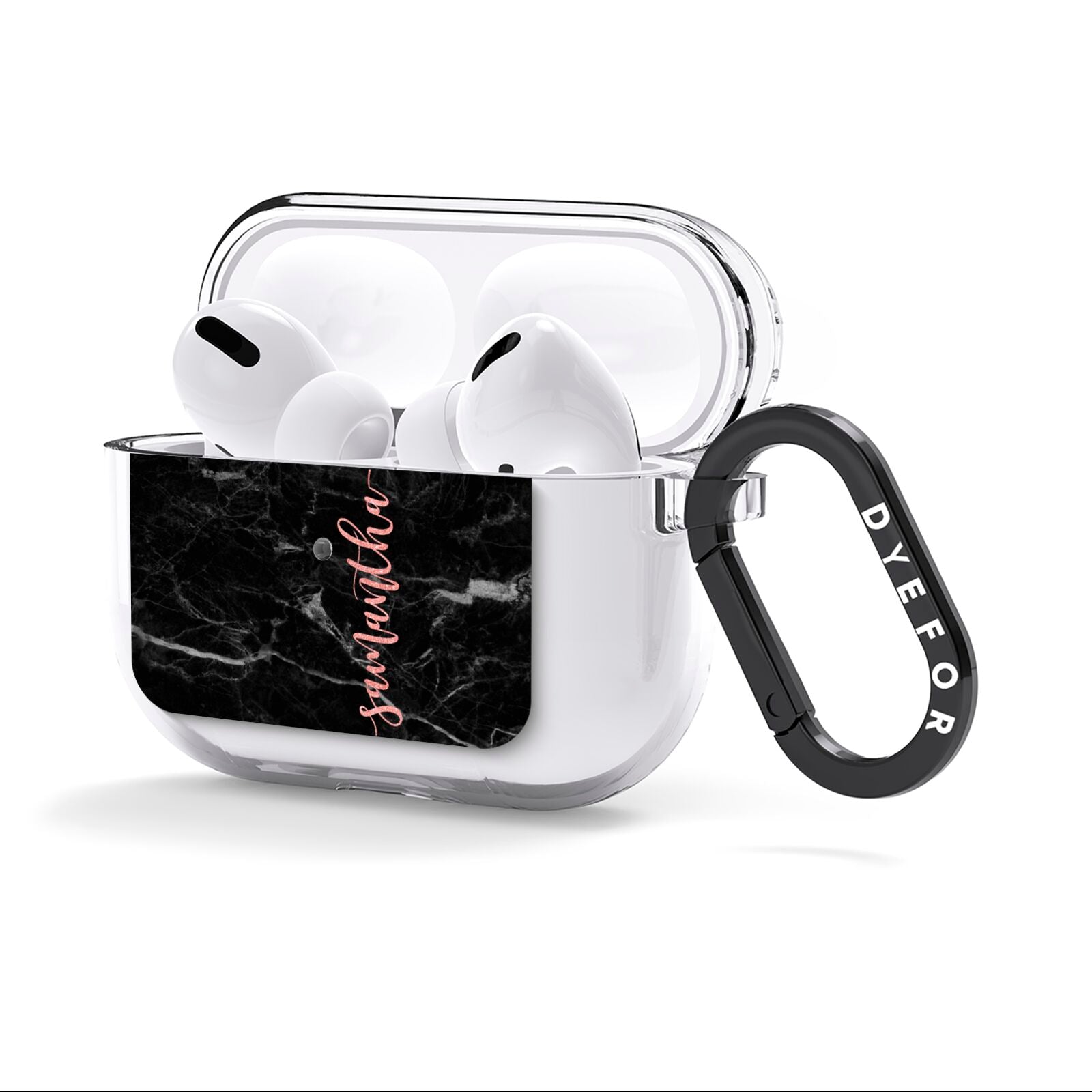 Black Marble Vertical Glitter Personalised Name AirPods Clear Case 3rd Gen Side Image