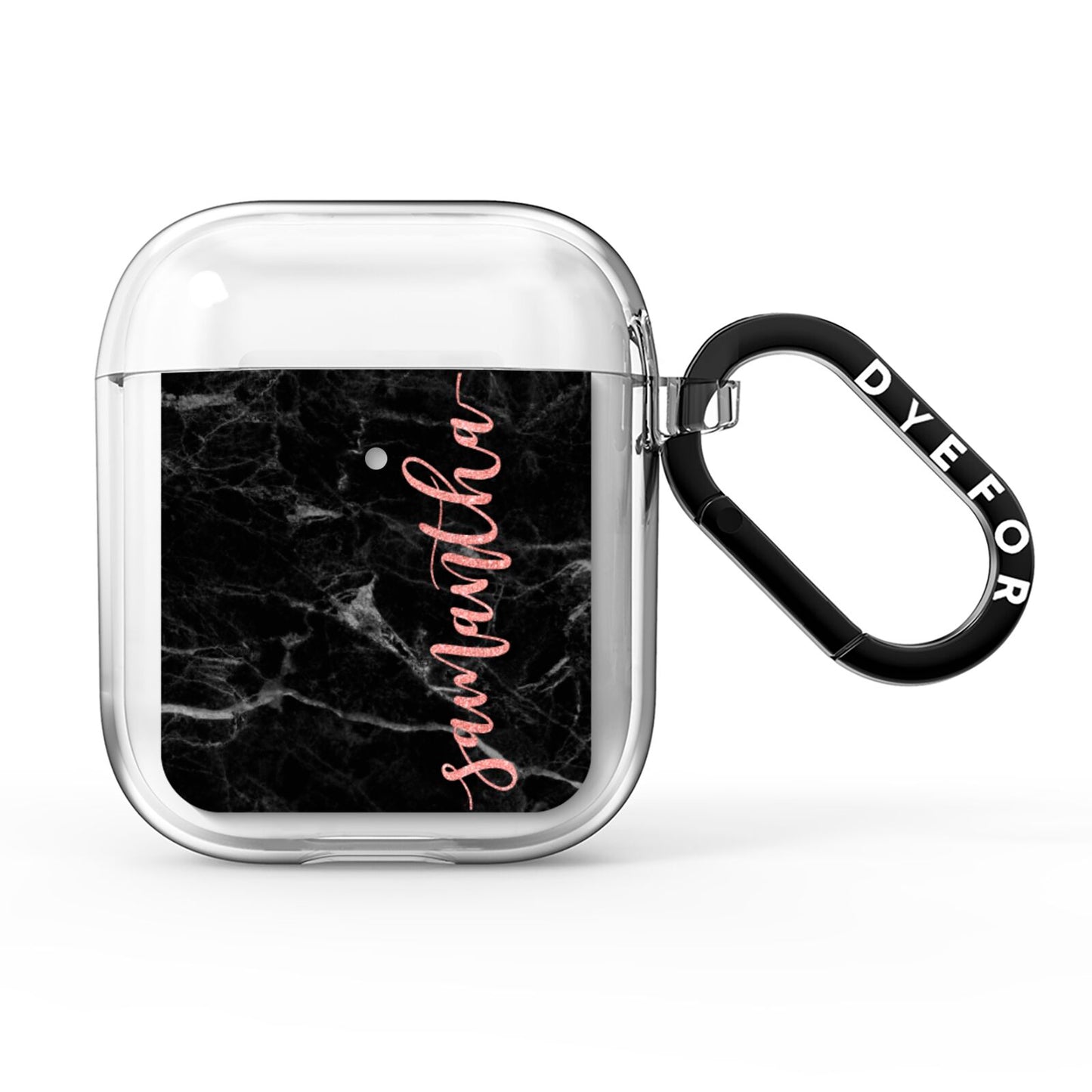 Black Marble Vertical Glitter Personalised Name AirPods Clear Case