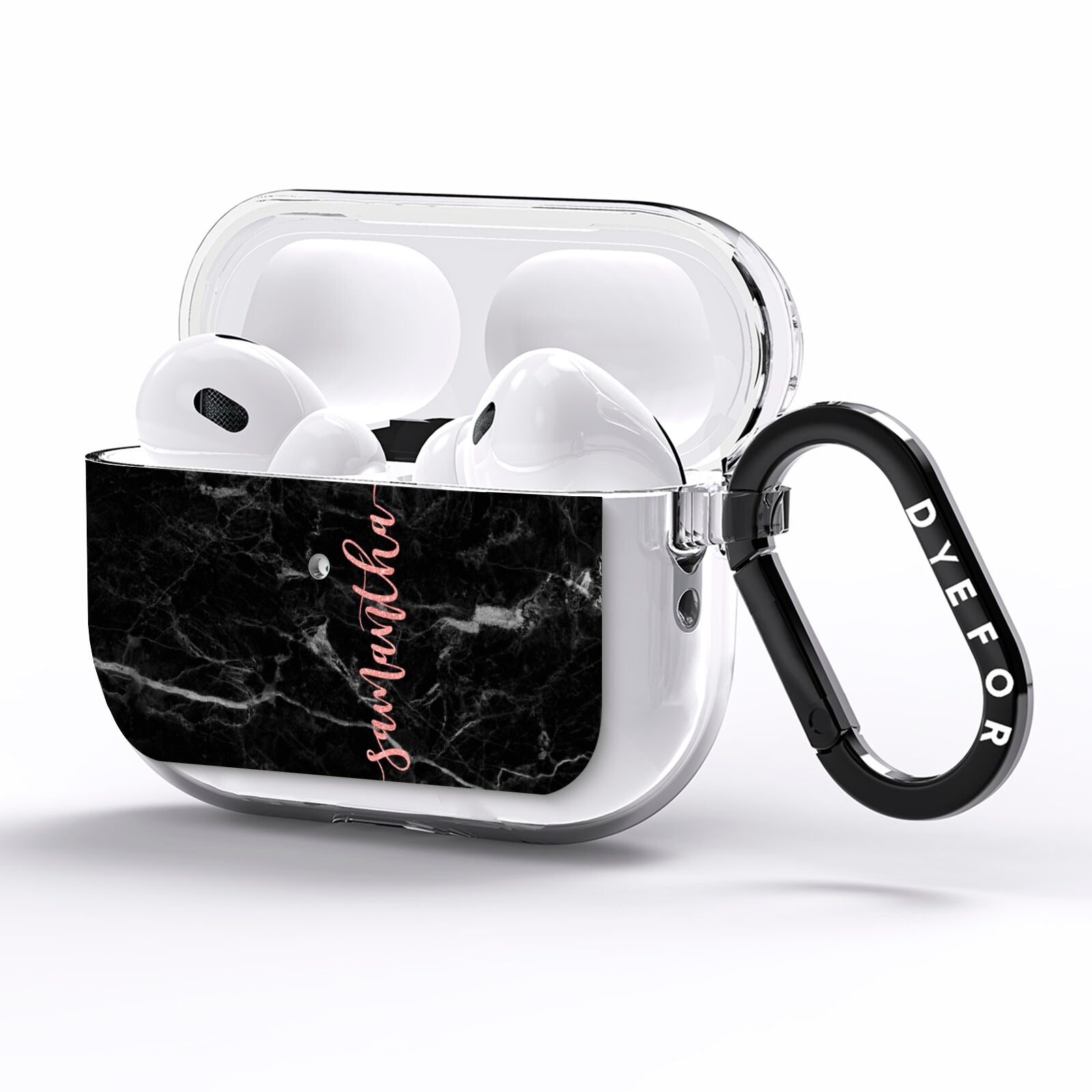 Black Marble Vertical Glitter Personalised Name AirPods Pro Clear Case Side Image