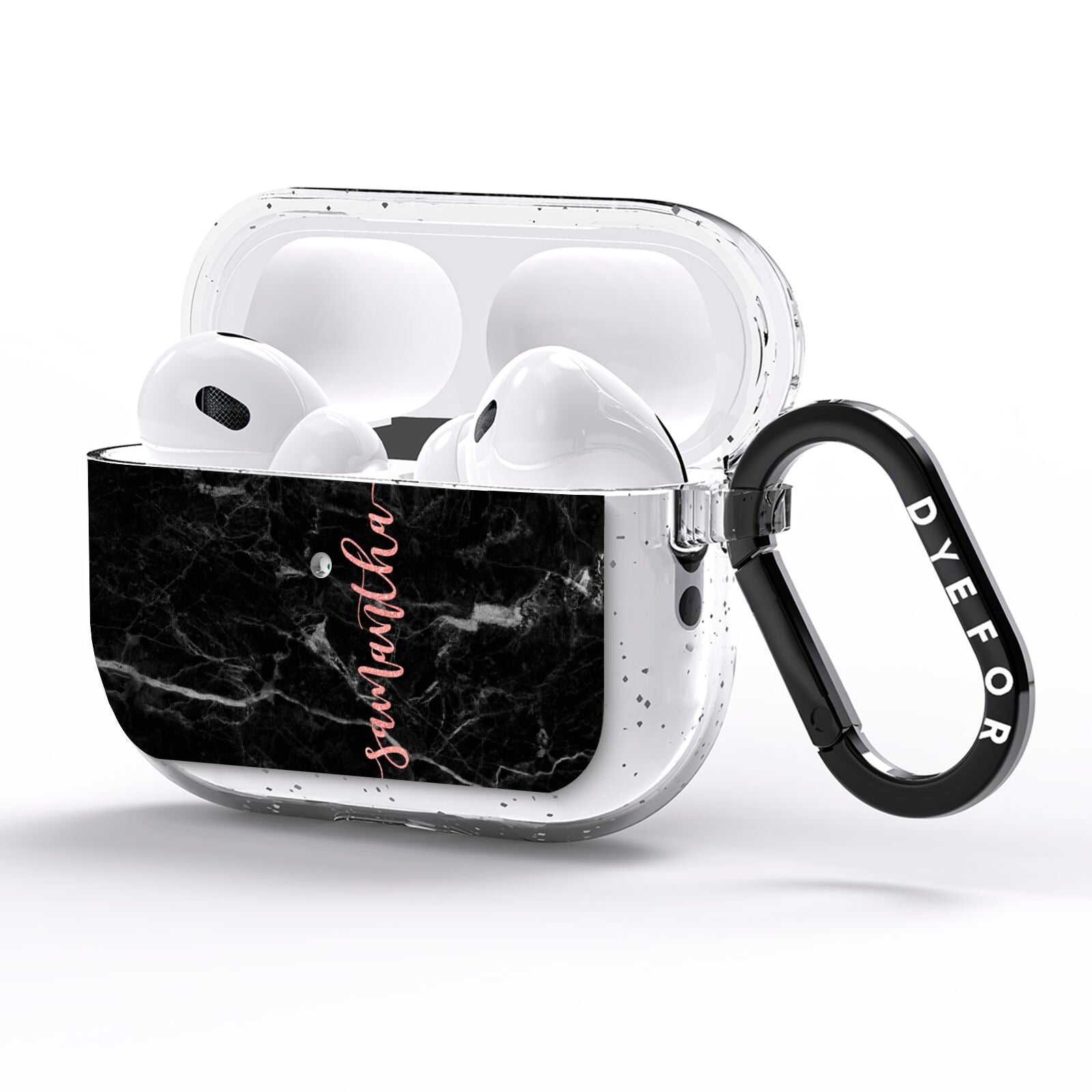 Black Marble Vertical Glitter Personalised Name AirPods Pro Glitter Case Side Image