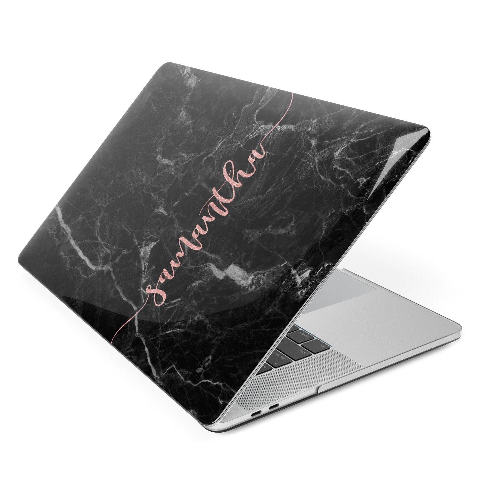 Black Marble Vertical Glitter Personalised Name Apple MacBook Case Side View