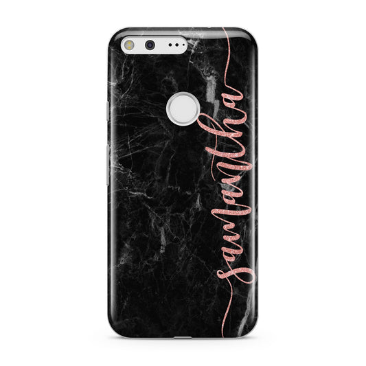 Black Marble Vertical Glitter Personalised Name Google Pixel Case