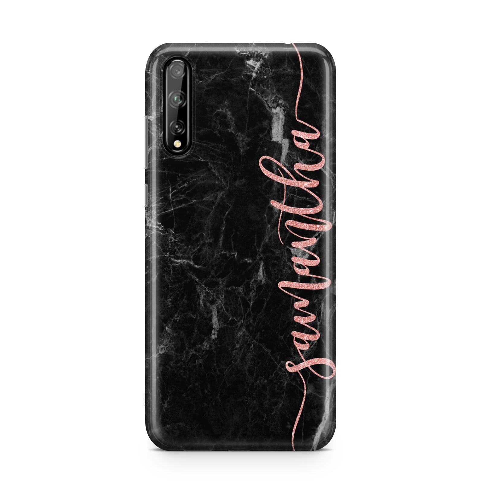 Black Marble Vertical Glitter Personalised Name Huawei Enjoy 10s Phone Case