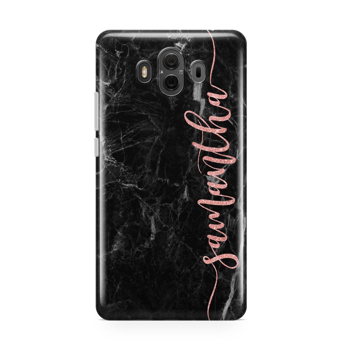 Black Marble Vertical Glitter Personalised Name Huawei Mate 10 Protective Phone Case