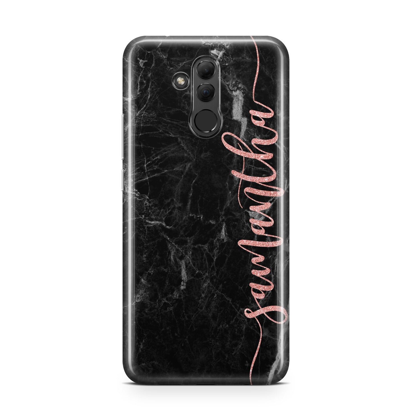 Black Marble Vertical Glitter Personalised Name Huawei Mate 20 Lite