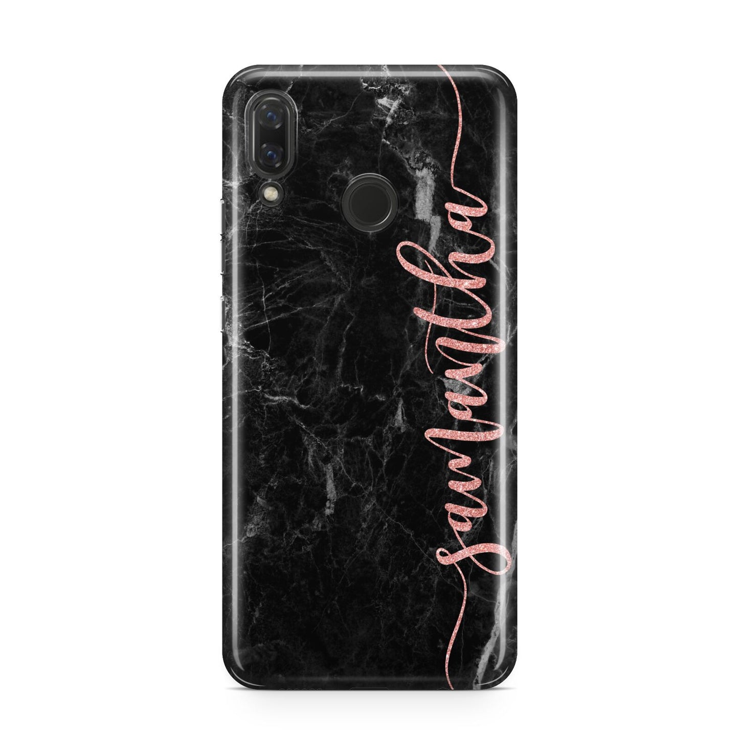 Black Marble Vertical Glitter Personalised Name Huawei Nova 3 Phone Case