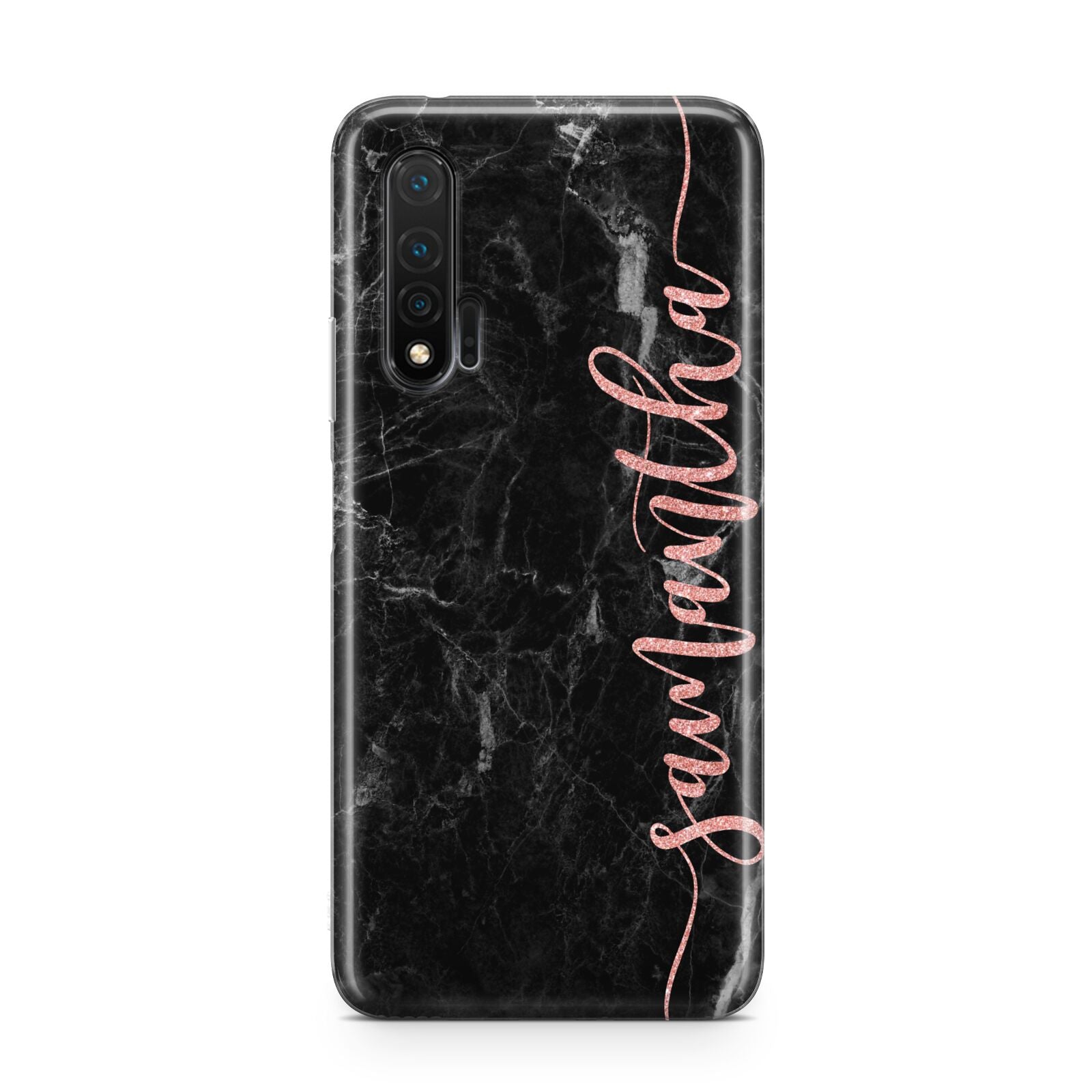 Black Marble Vertical Glitter Personalised Name Huawei Nova 6 Phone Case