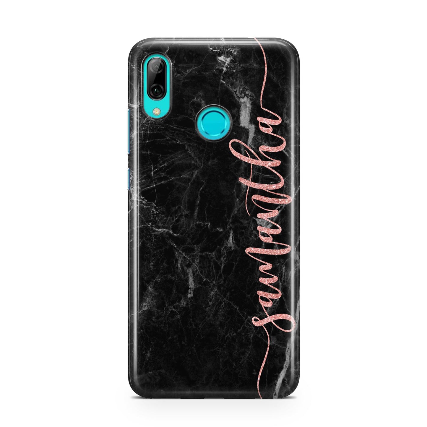 Black Marble Vertical Glitter Personalised Name Huawei P Smart 2019 Case