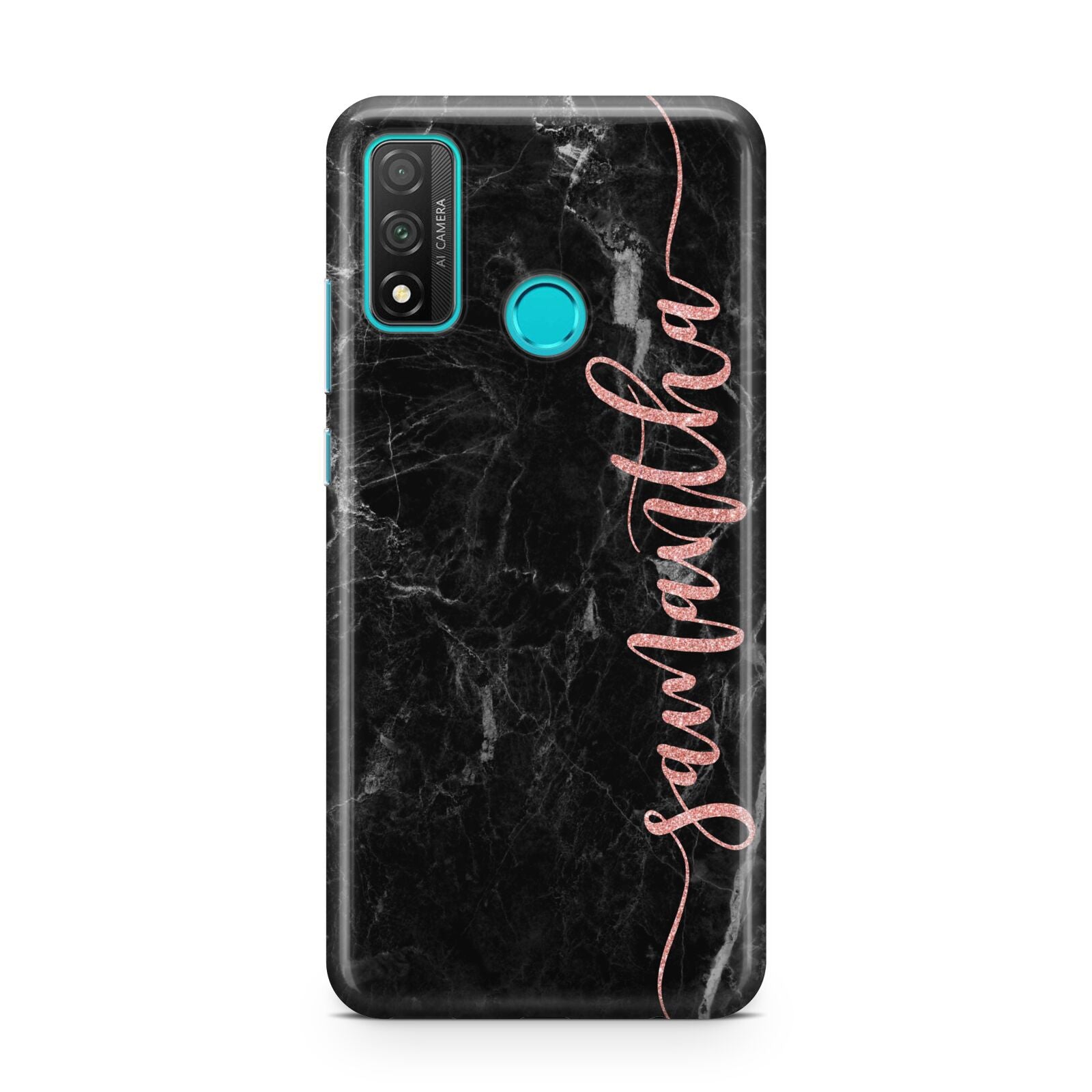 Black Marble Vertical Glitter Personalised Name Huawei P Smart 2020