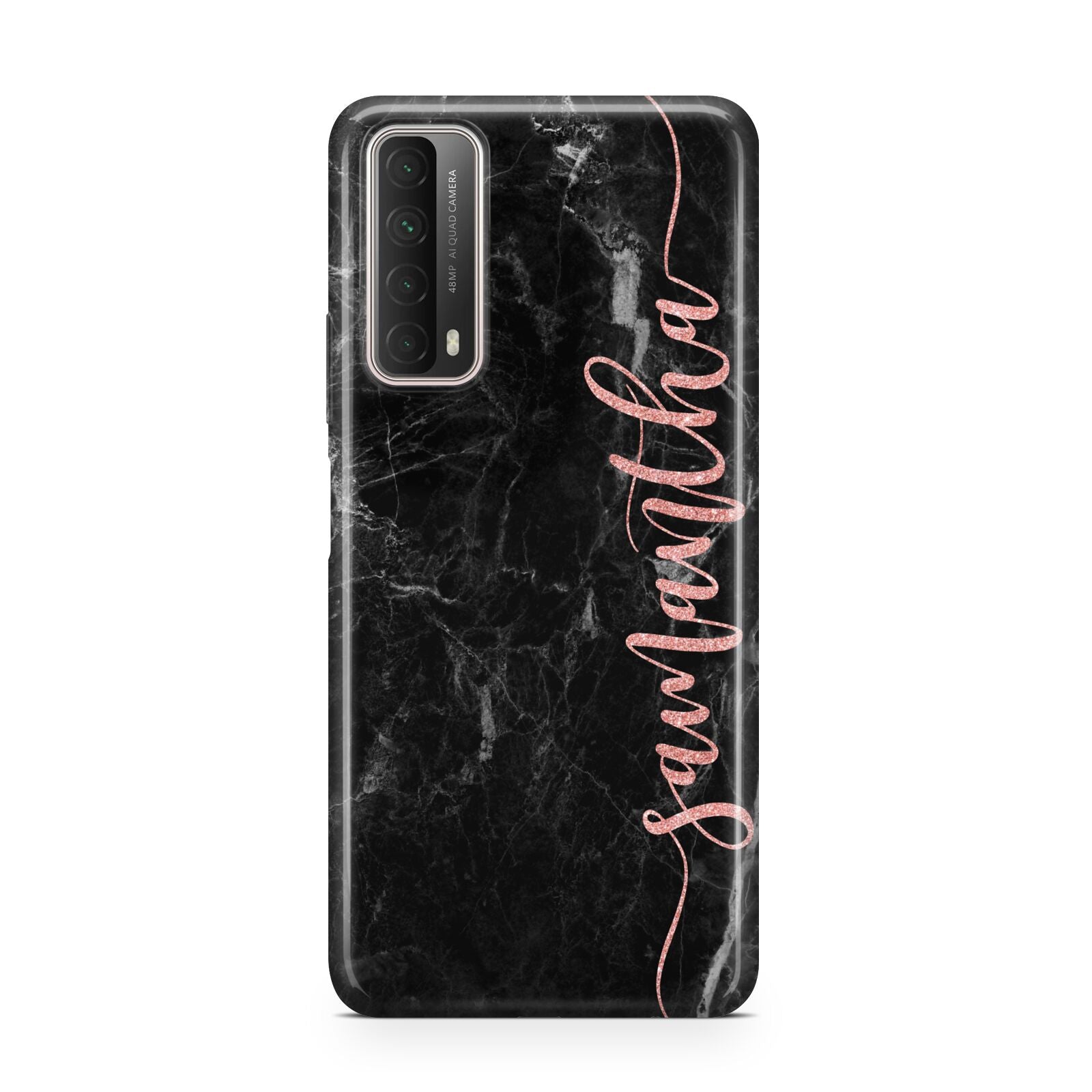 Black Marble Vertical Glitter Personalised Name Huawei P Smart 2021