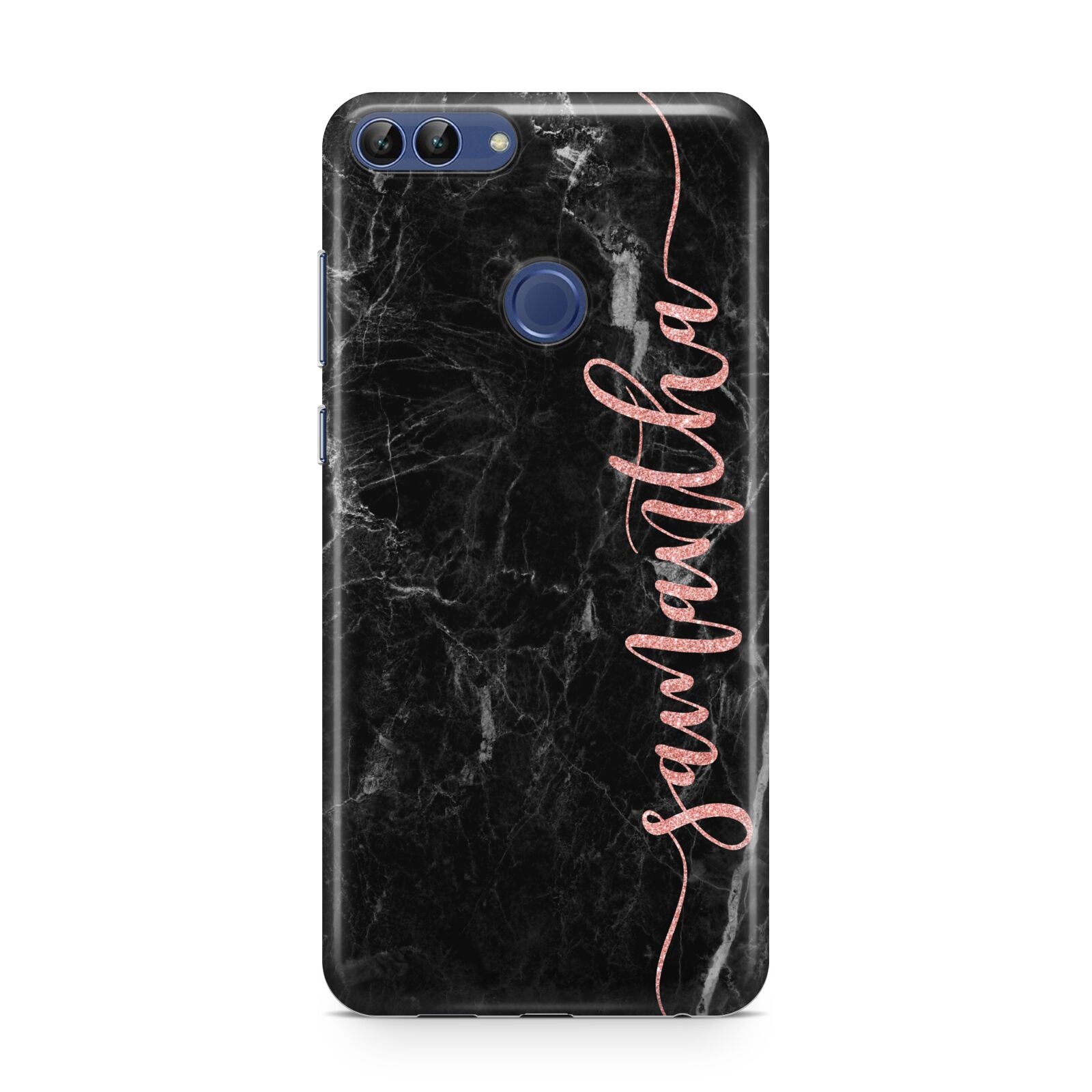 Black Marble Vertical Glitter Personalised Name Huawei P Smart Case