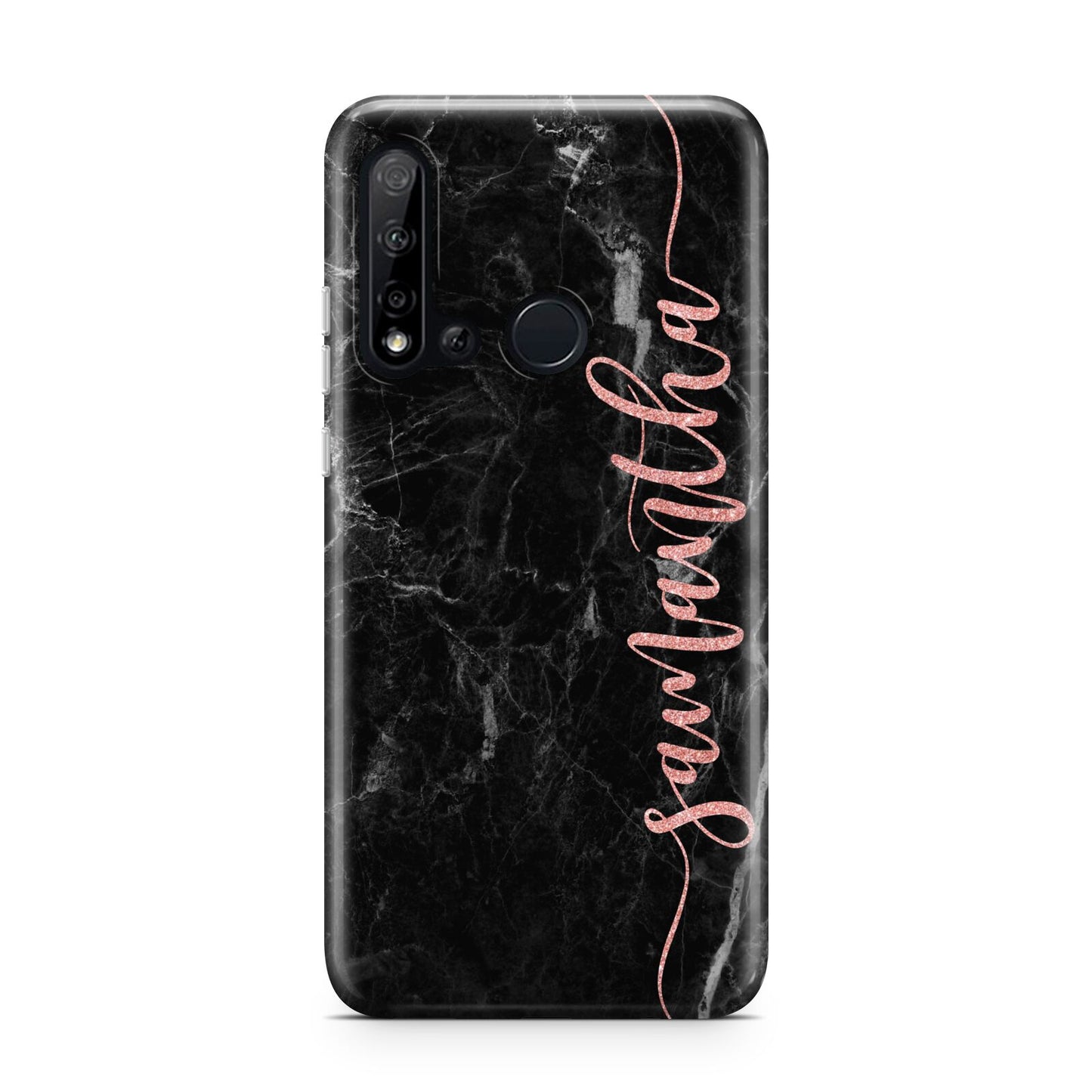 Black Marble Vertical Glitter Personalised Name Huawei P20 Lite 5G Phone Case