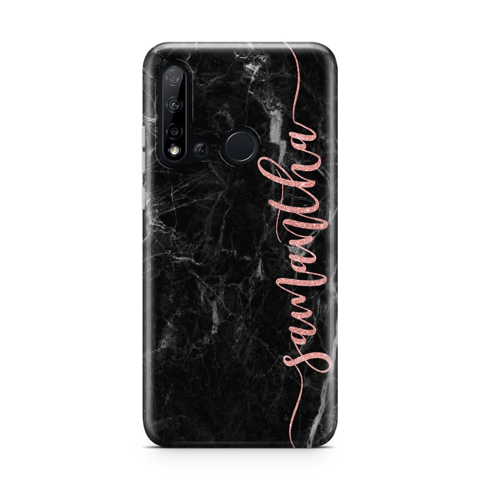 Black Marble Vertical Glitter Personalised Name Huawei P20 Lite 5G Phone Case