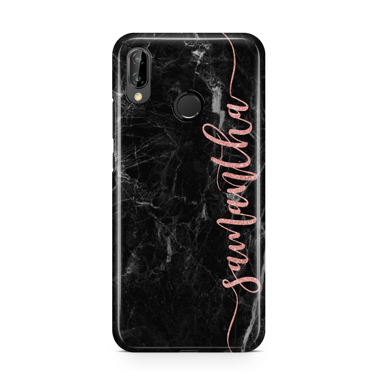 Black Marble Vertical Glitter Personalised Name Huawei P20 Lite Phone Case