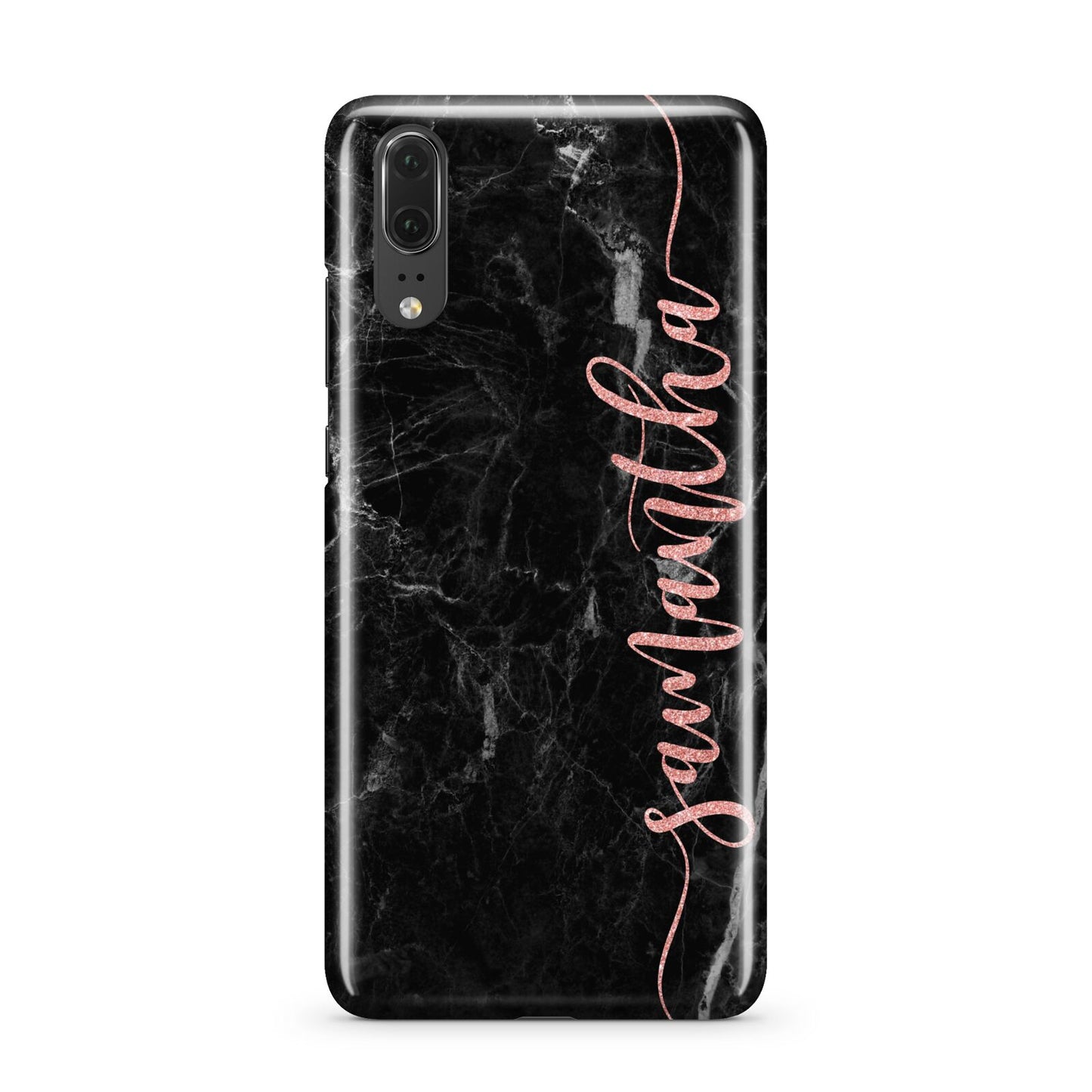 Black Marble Vertical Glitter Personalised Name Huawei P20 Phone Case