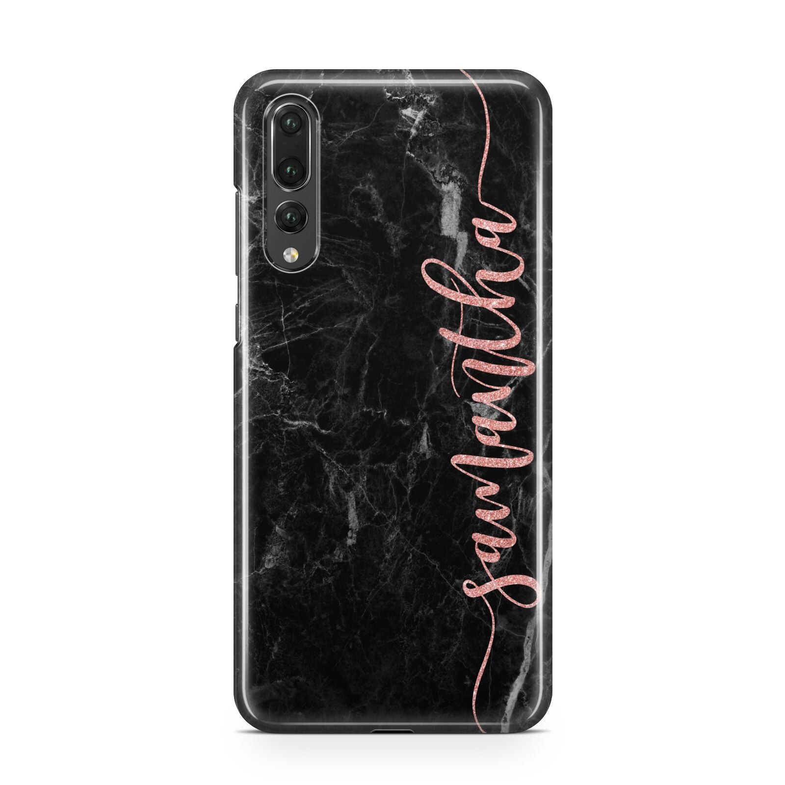 Black Marble Vertical Glitter Personalised Name Huawei P20 Pro Phone Case