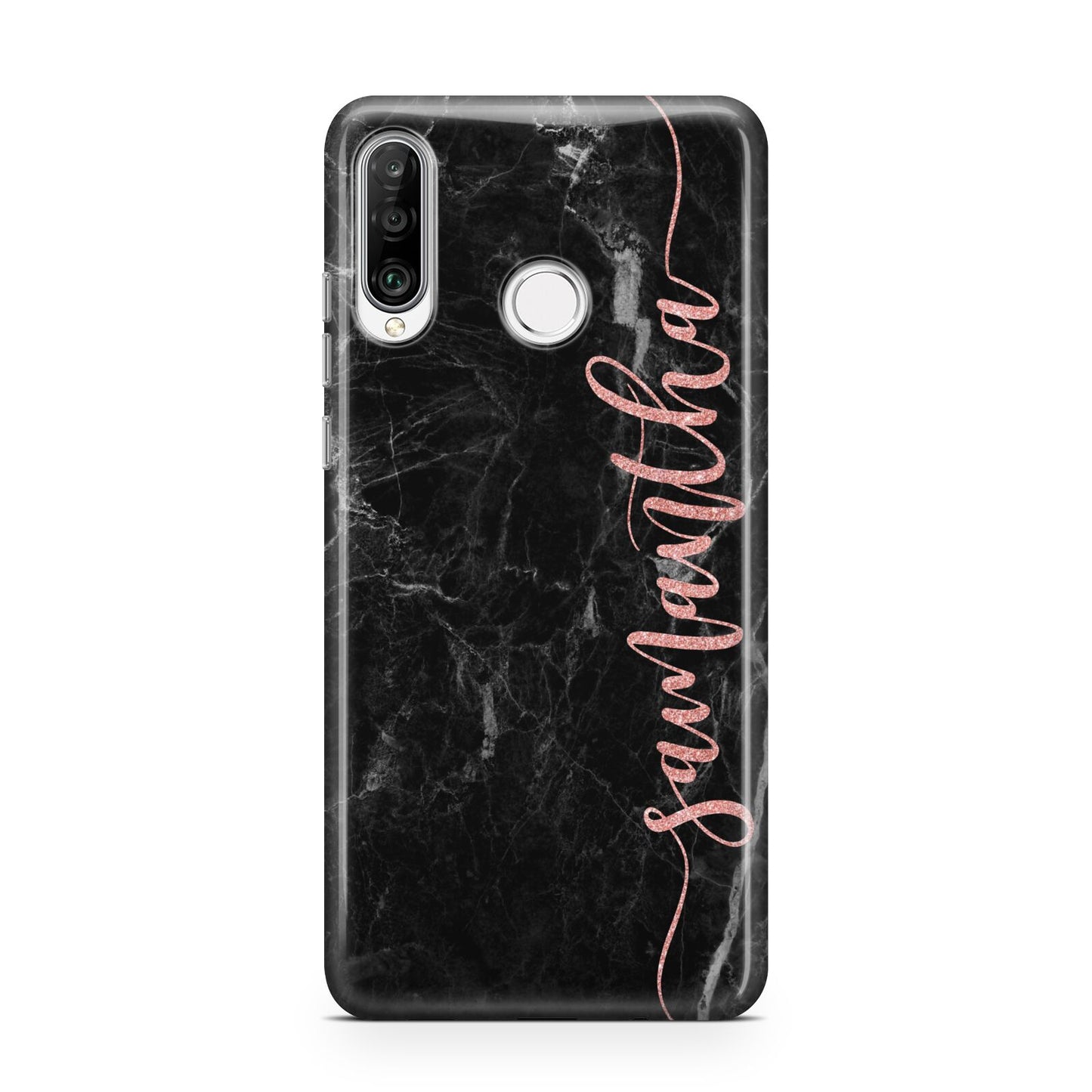 Black Marble Vertical Glitter Personalised Name Huawei P30 Lite Phone Case