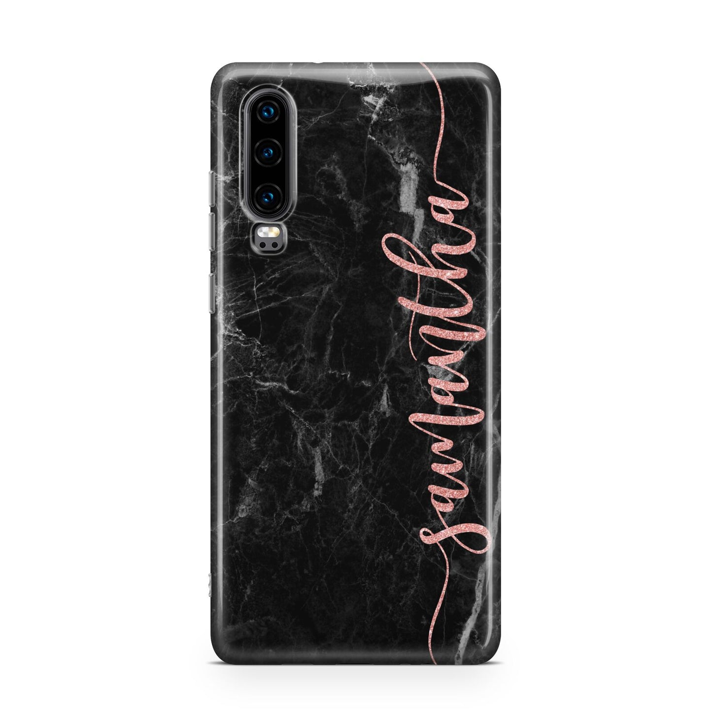 Black Marble Vertical Glitter Personalised Name Huawei P30 Phone Case