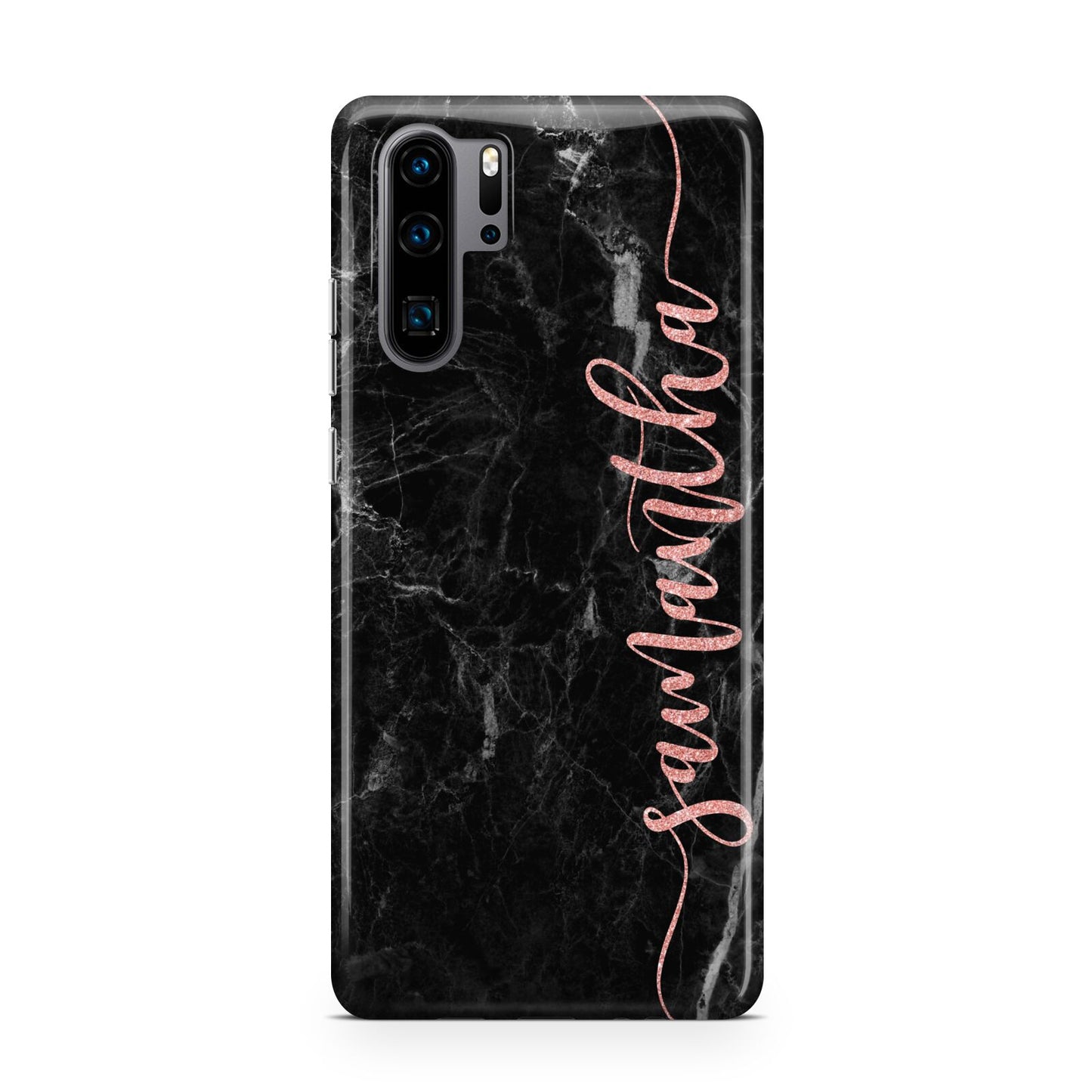 Black Marble Vertical Glitter Personalised Name Huawei P30 Pro Phone Case