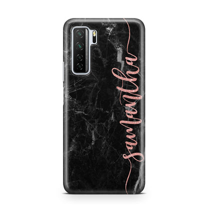 Black Marble Vertical Glitter Personalised Name Huawei P40 Lite 5G Phone Case