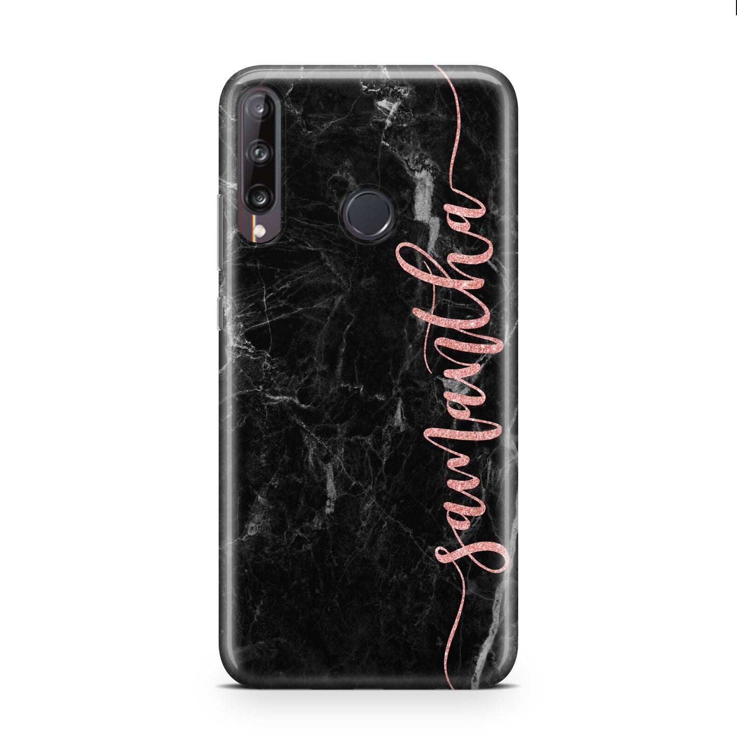 Black Marble Vertical Glitter Personalised Name Huawei P40 Lite E Phone Case