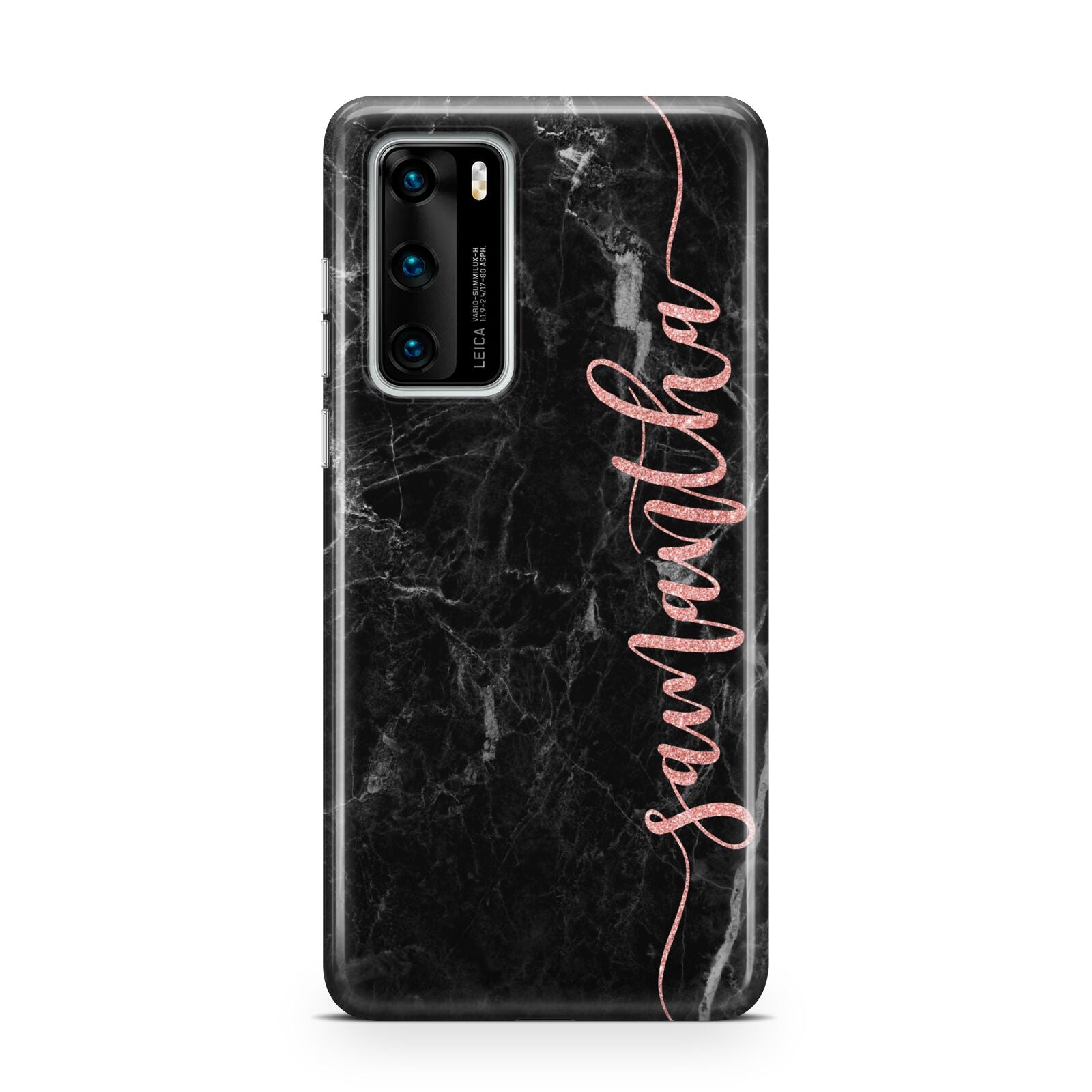 Black Marble Vertical Glitter Personalised Name Huawei P40 Phone Case