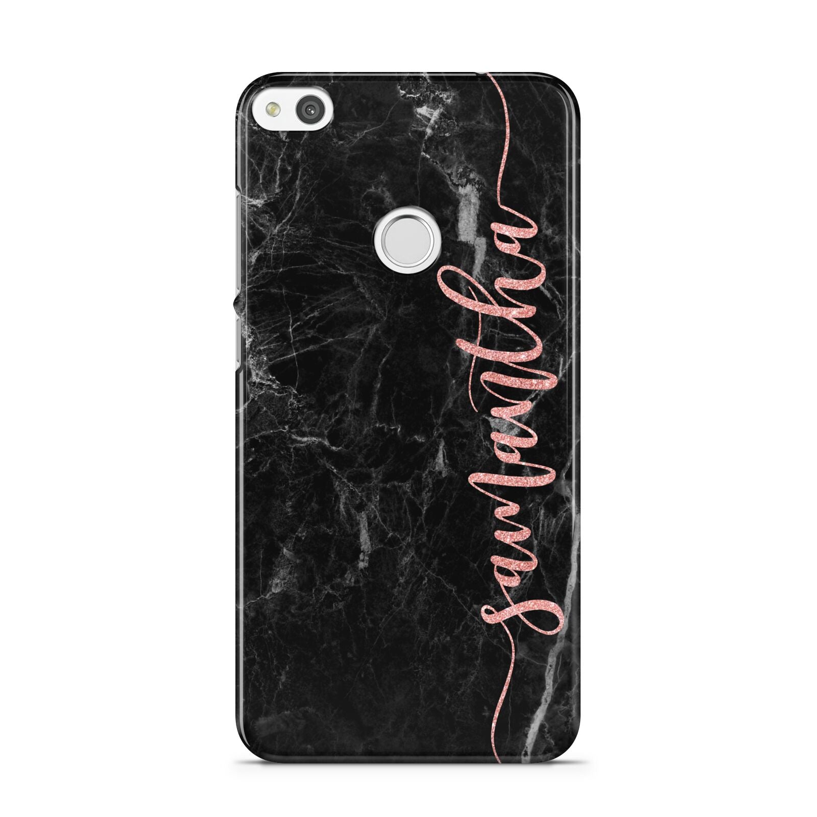 Black Marble Vertical Glitter Personalised Name Huawei P8 Lite Case