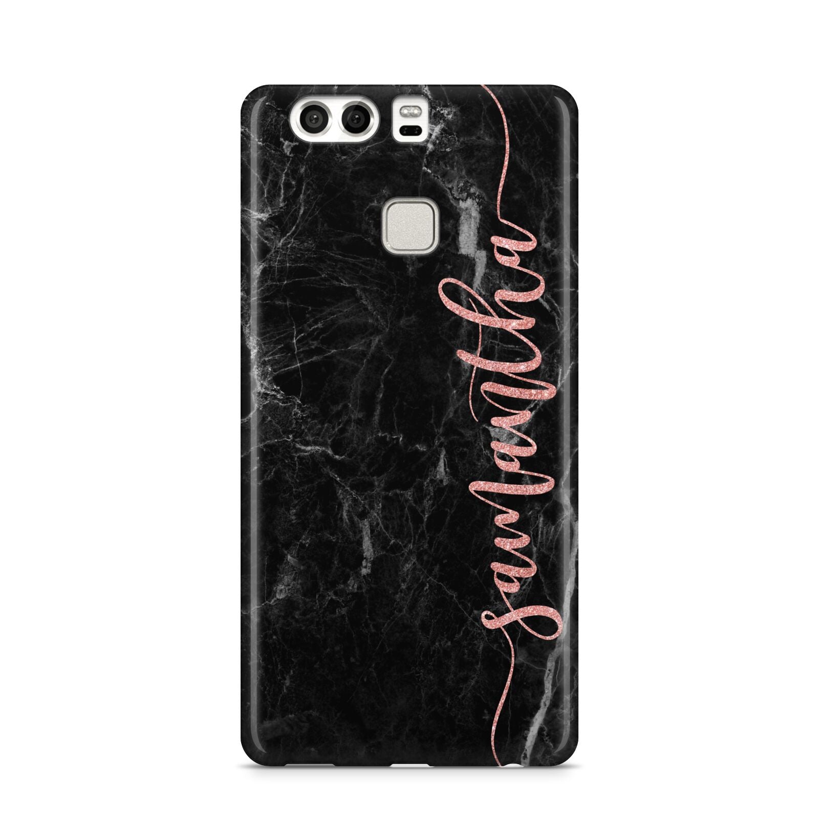 Black Marble Vertical Glitter Personalised Name Huawei P9 Case