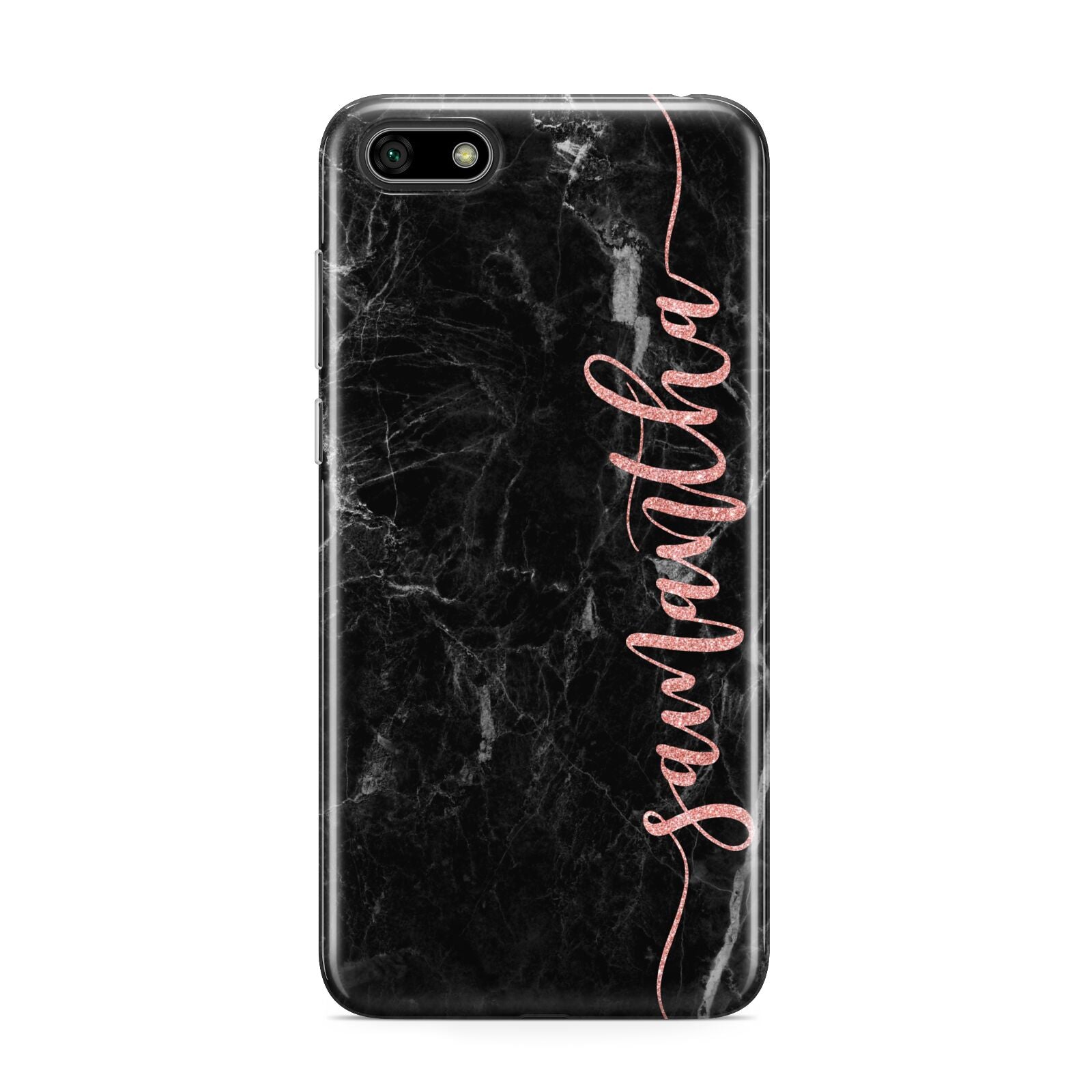 Black Marble Vertical Glitter Personalised Name Huawei Y5 Prime 2018 Phone Case