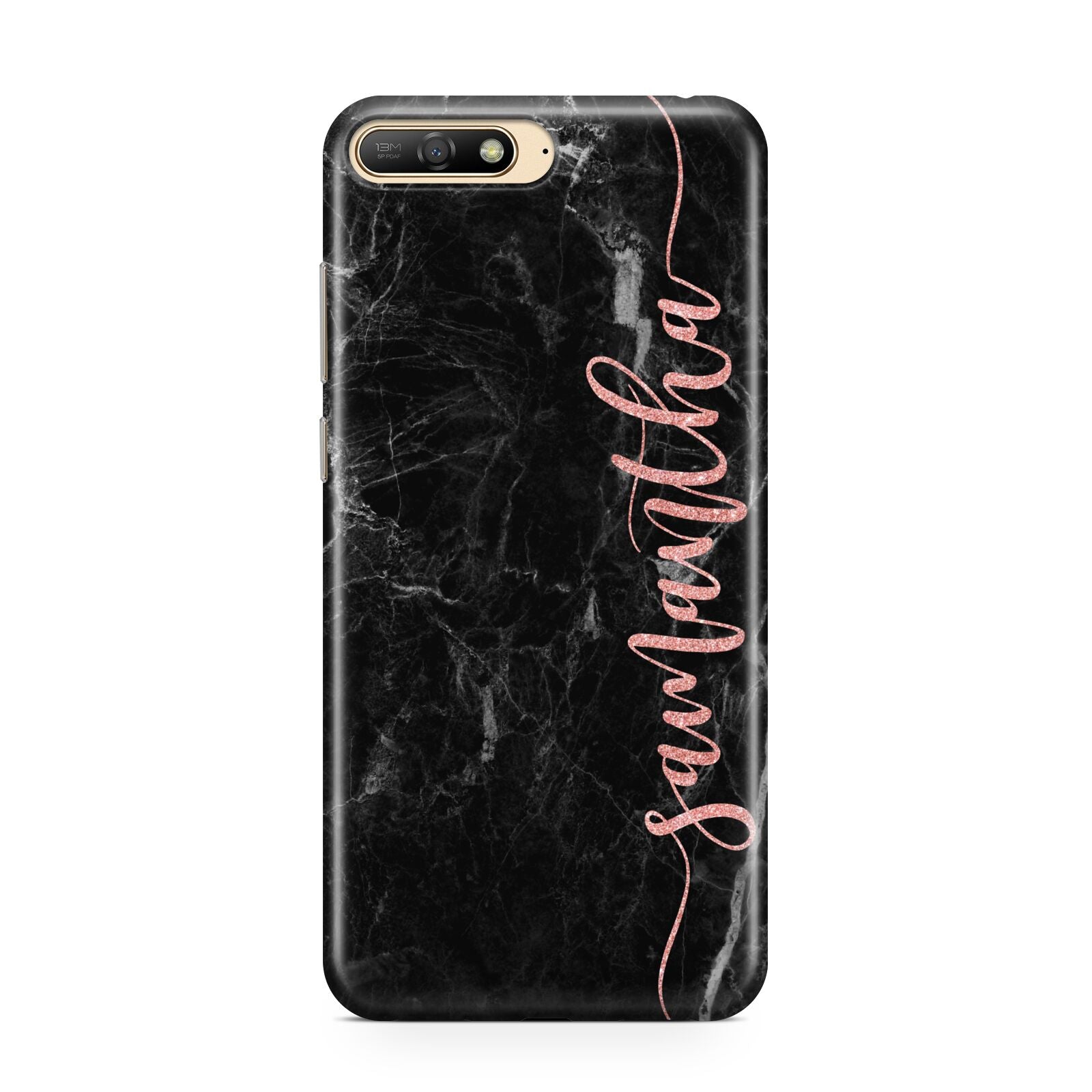 Black Marble Vertical Glitter Personalised Name Huawei Y6 2018