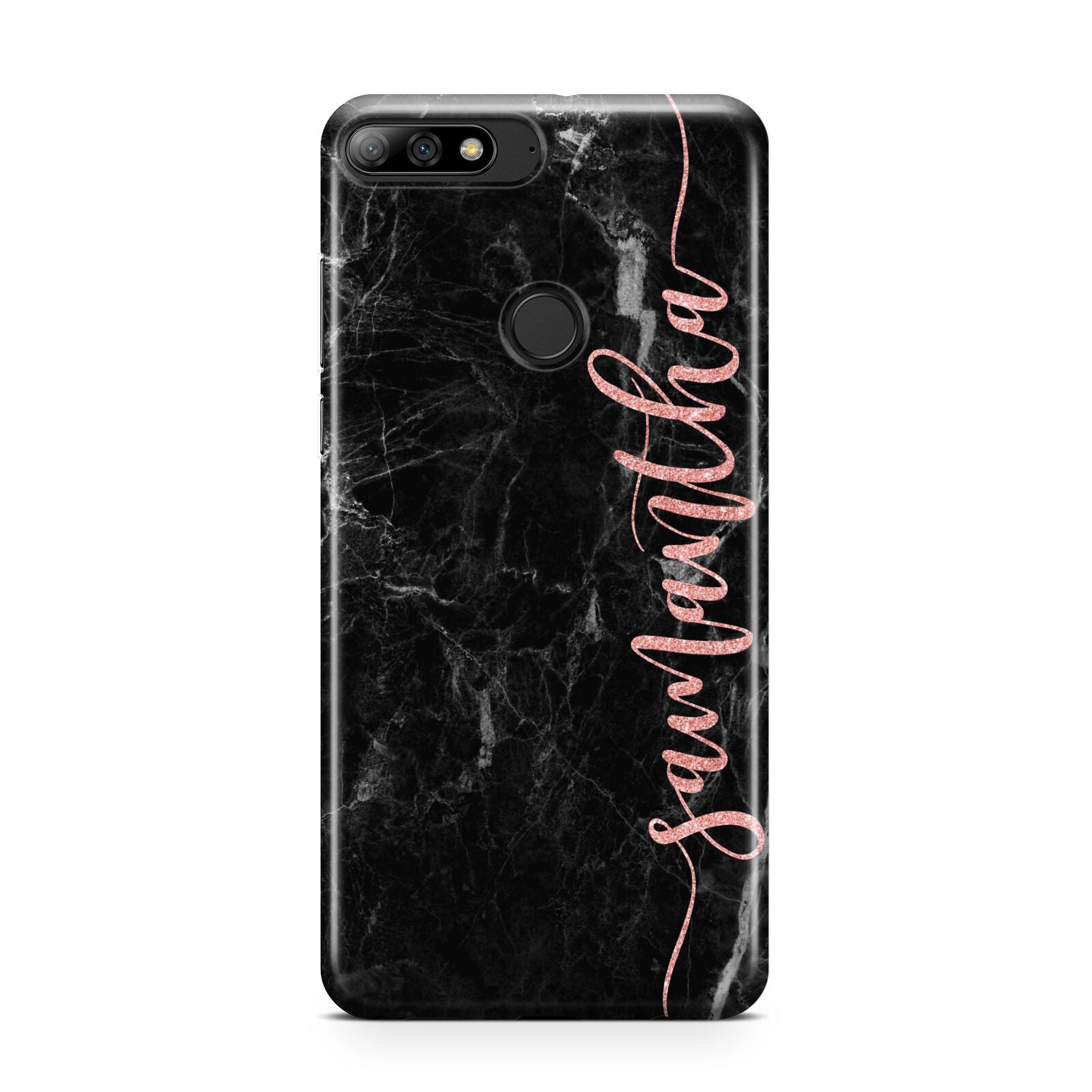 Black Marble Vertical Glitter Personalised Name Huawei Y7 2018