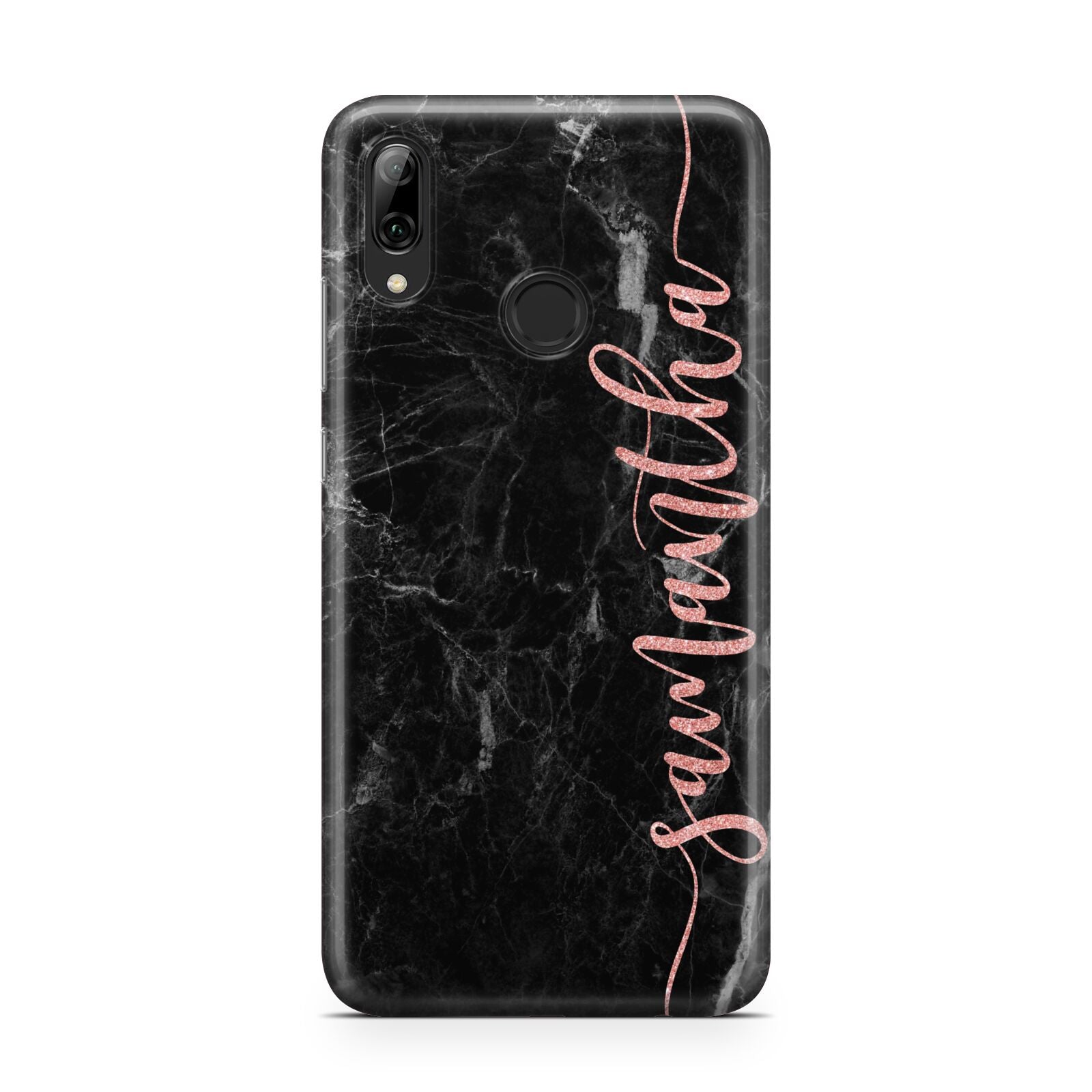 Black Marble Vertical Glitter Personalised Name Huawei Y7 2019