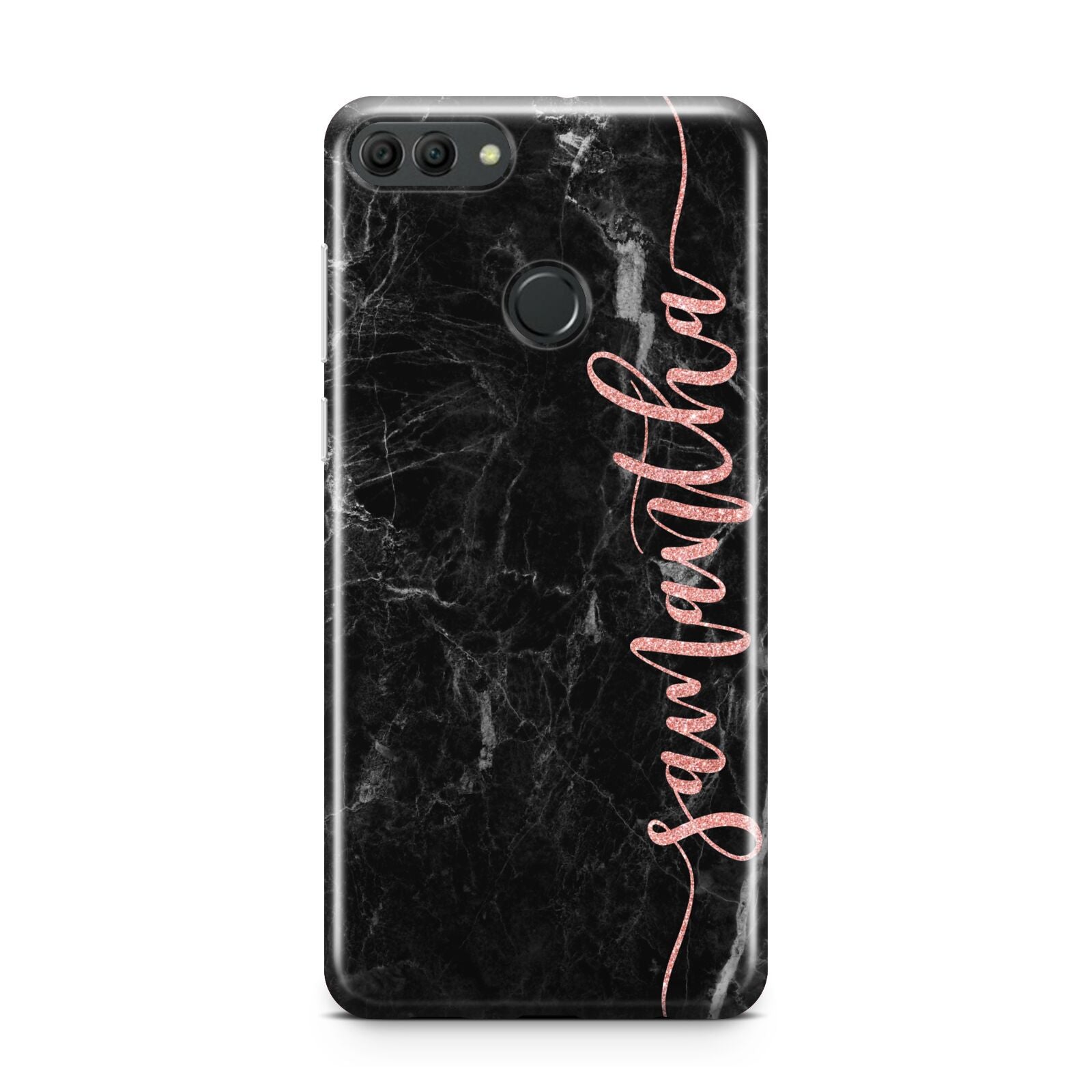 Black Marble Vertical Glitter Personalised Name Huawei Y9 2018