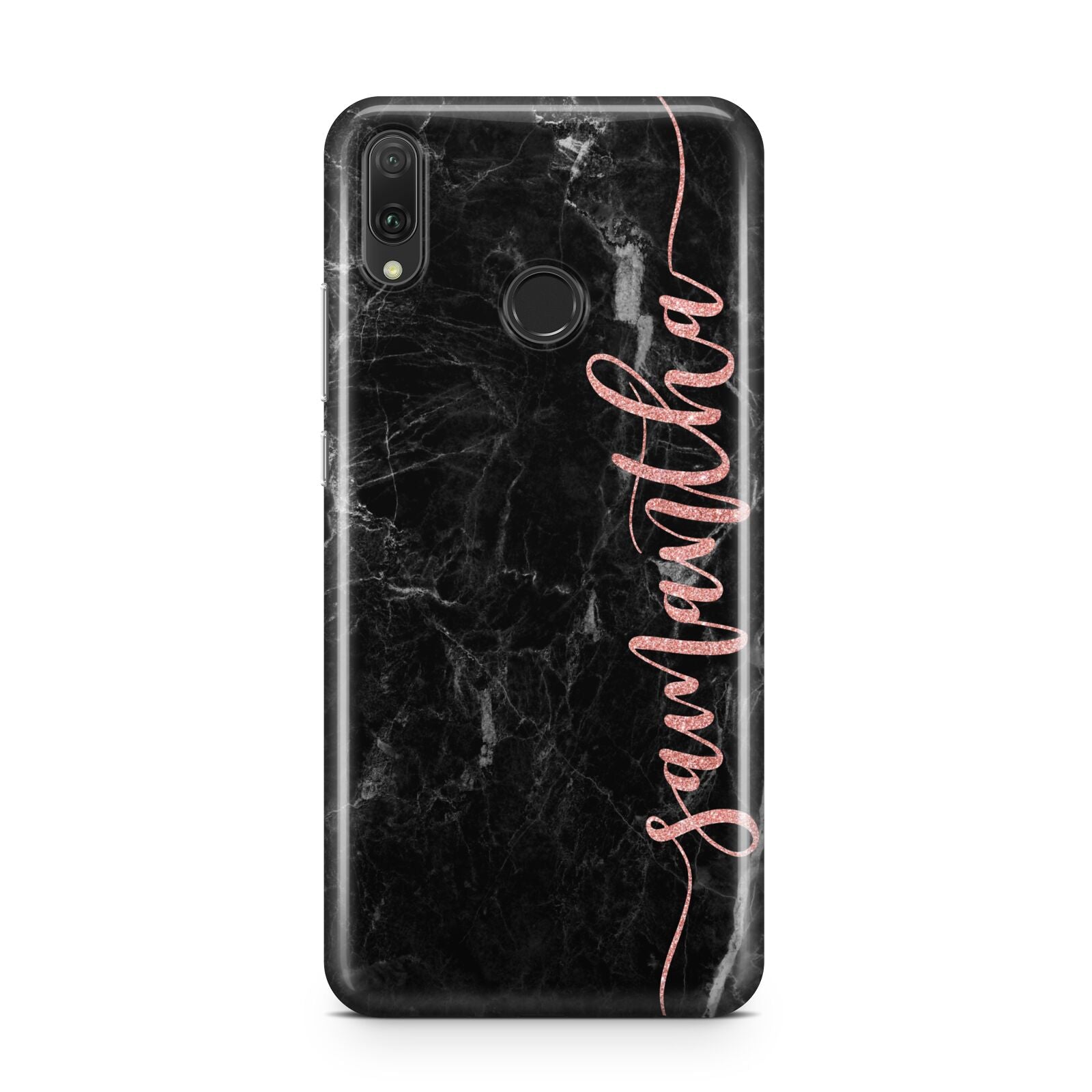 Black Marble Vertical Glitter Personalised Name Huawei Y9 2019