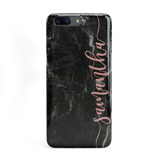 Black Marble Vertical Glitter Personalised Name OnePlus Case