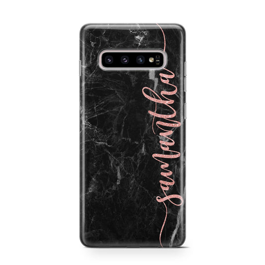 Black Marble Vertical Glitter Personalised Name Protective Samsung Galaxy Case