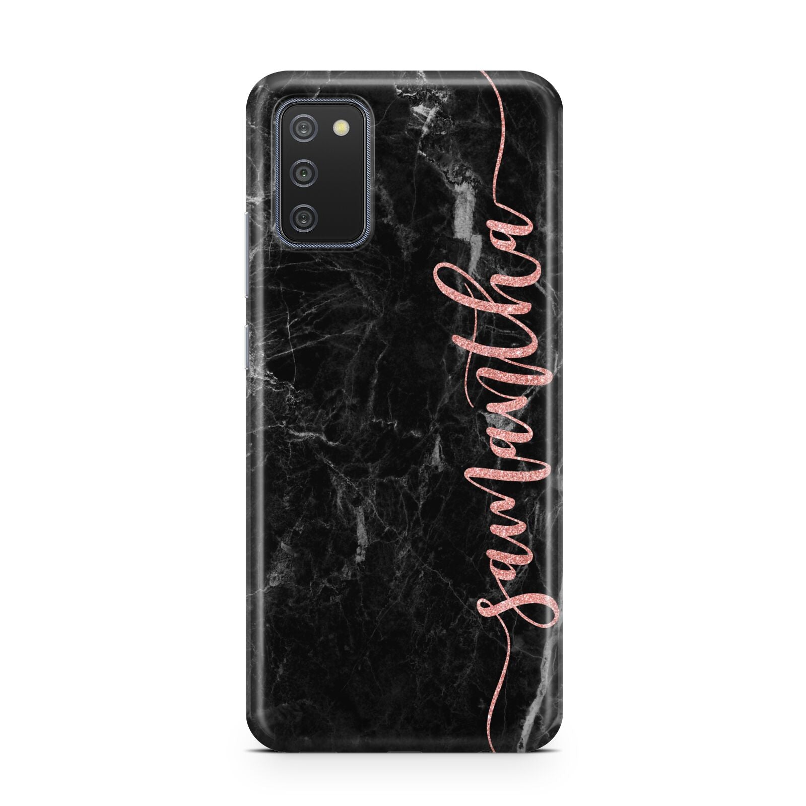 Black Marble Vertical Glitter Personalised Name Samsung A02s Case