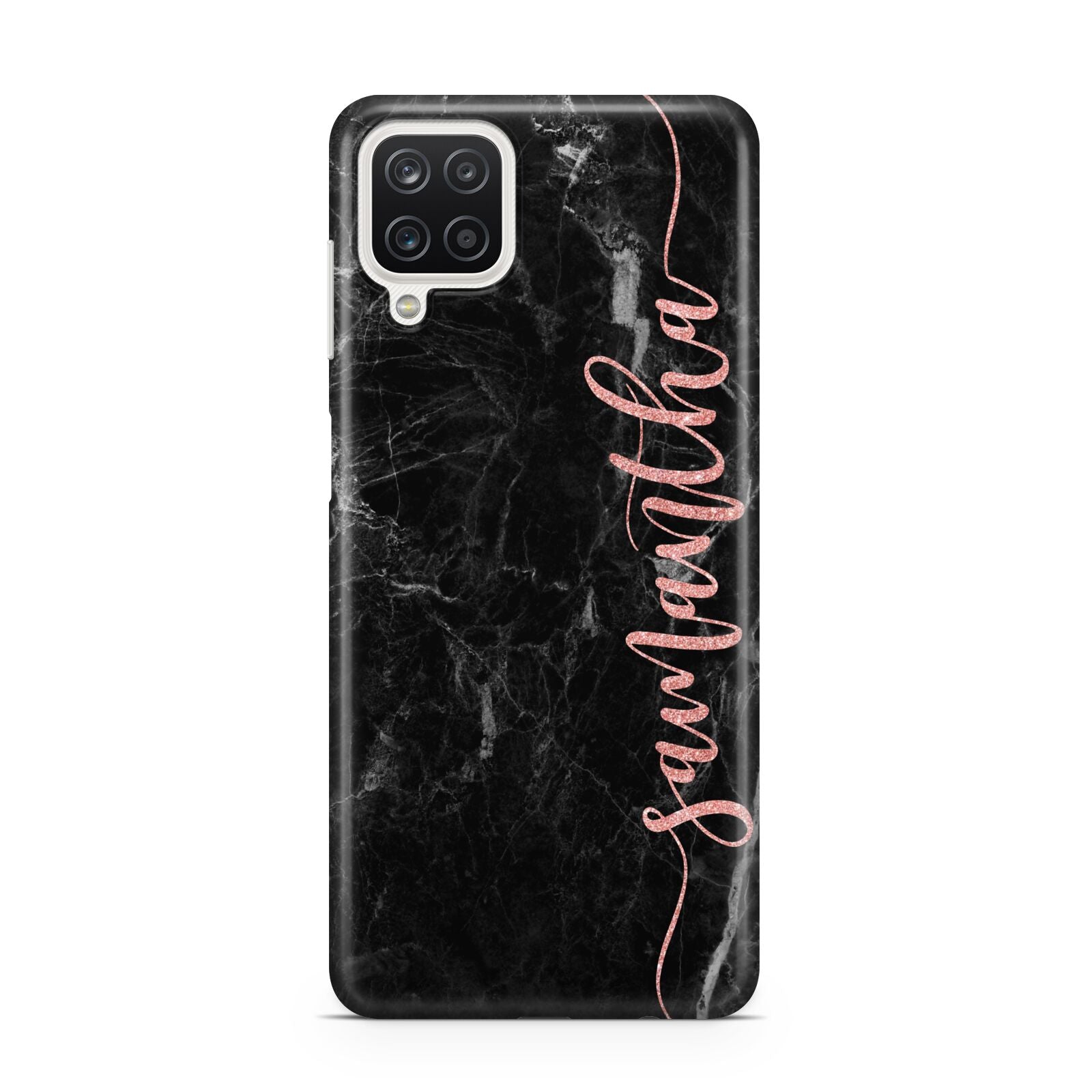 Black Marble Vertical Glitter Personalised Name Samsung A12 Case