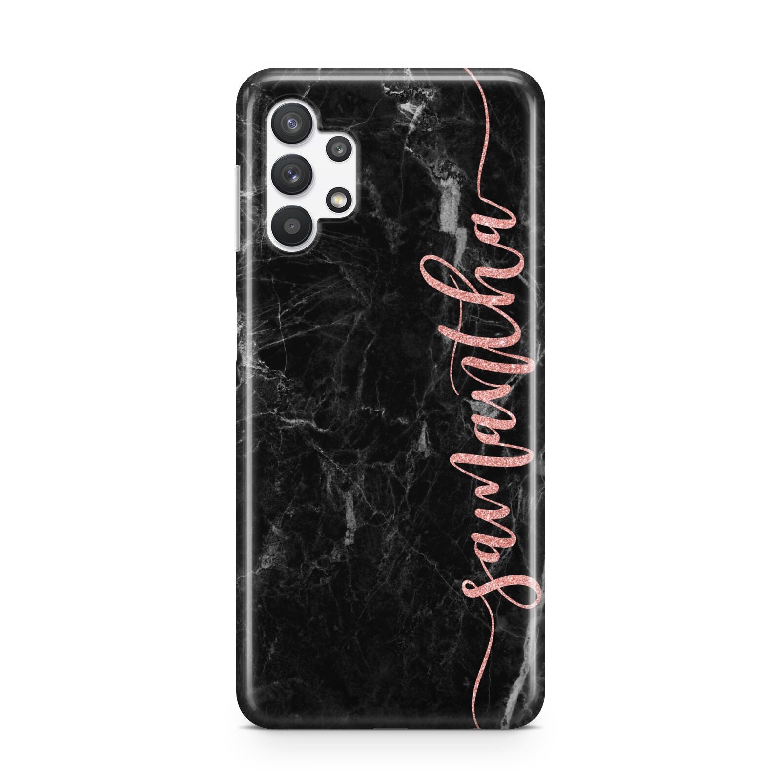 Black Marble Vertical Glitter Personalised Name Samsung A32 5G Case