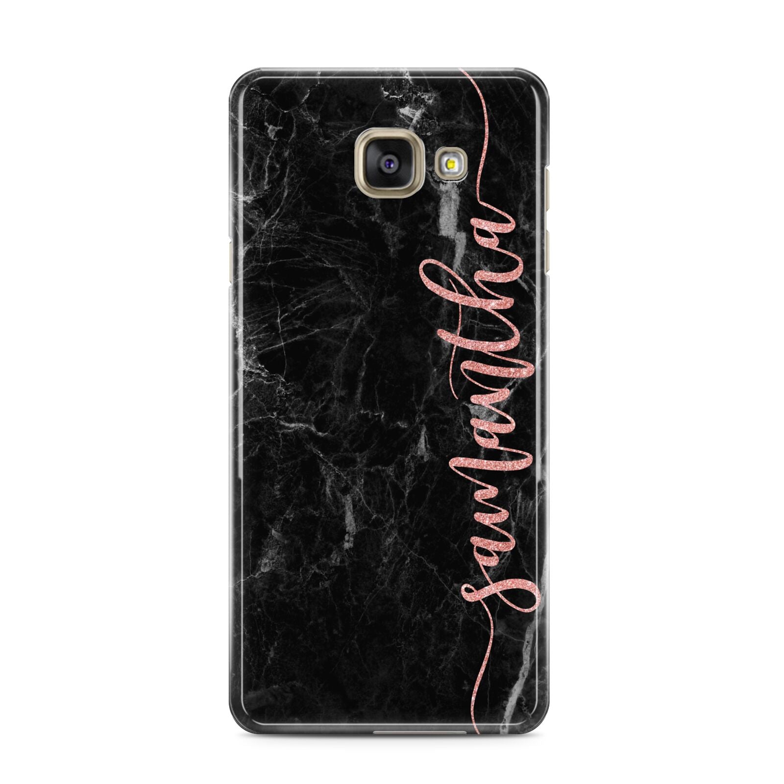 Black Marble Vertical Glitter Personalised Name Samsung Galaxy A3 2016 Case on gold phone