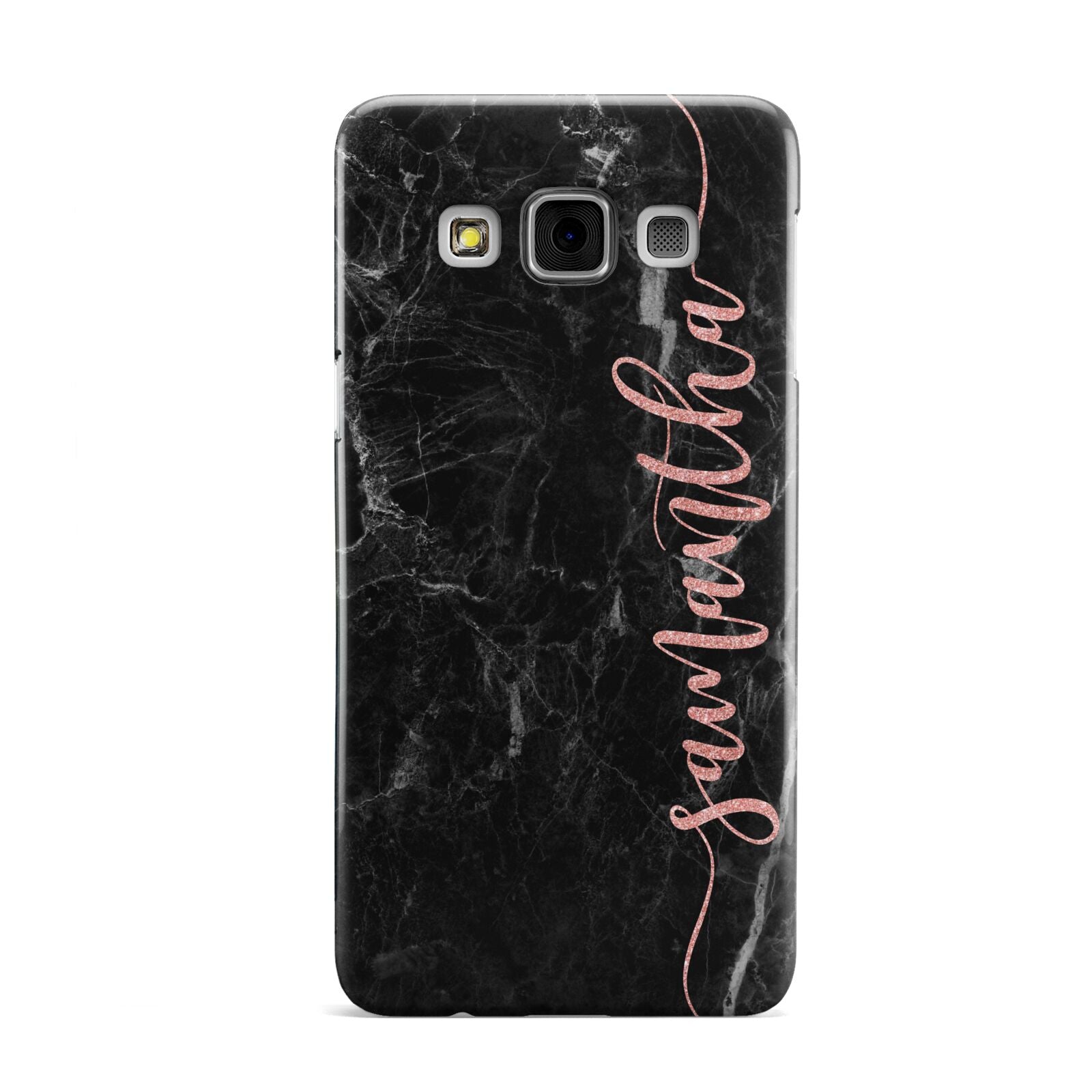 Black Marble Vertical Glitter Personalised Name Samsung Galaxy A3 Case