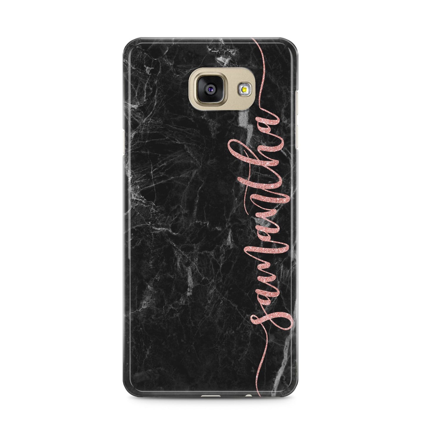 Black Marble Vertical Glitter Personalised Name Samsung Galaxy A5 2016 Case on gold phone