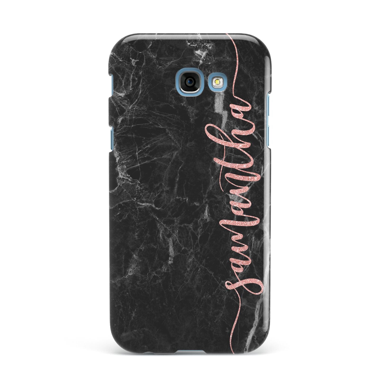 Black Marble Vertical Glitter Personalised Name Samsung Galaxy A7 2017 Case