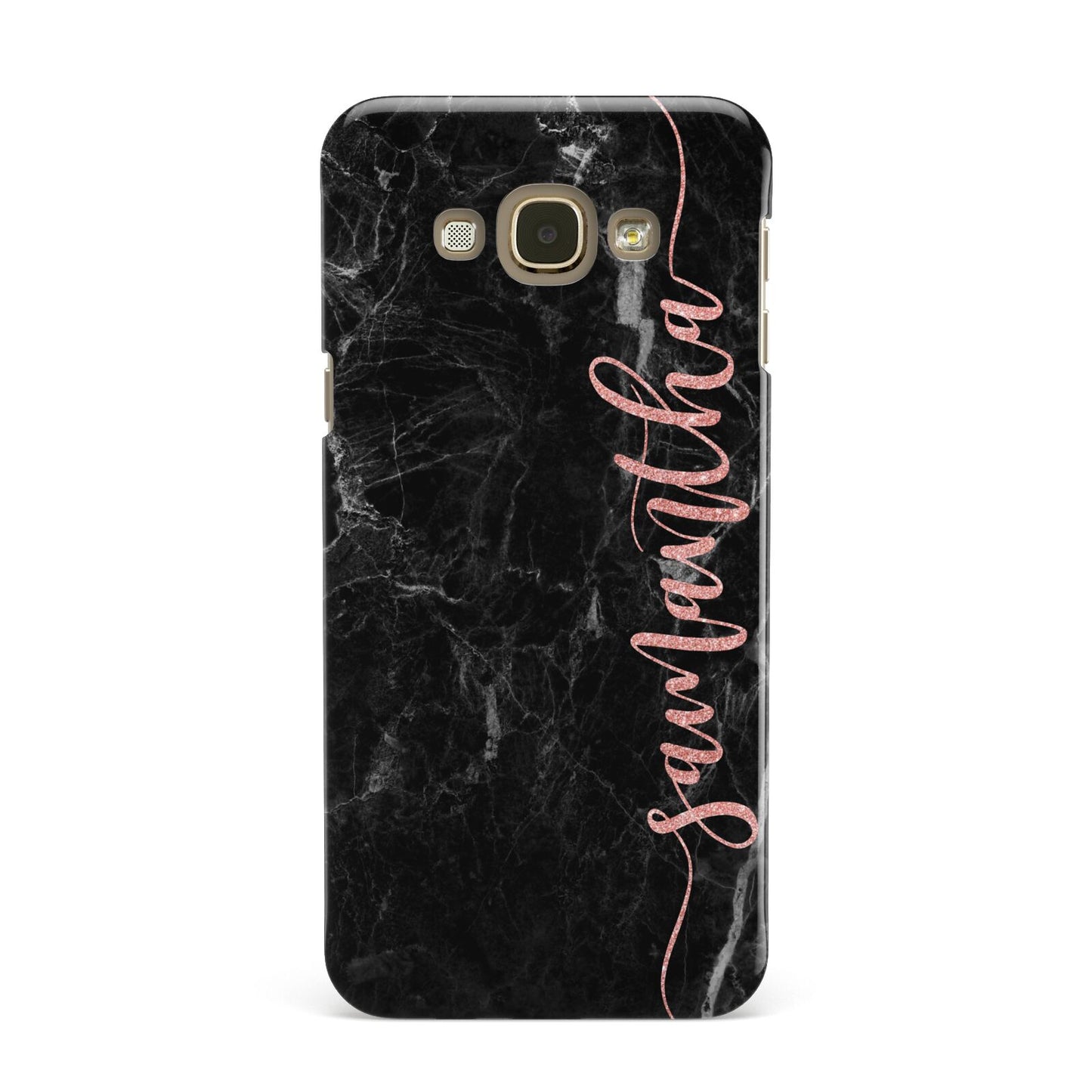 Black Marble Vertical Glitter Personalised Name Samsung Galaxy A8 Case