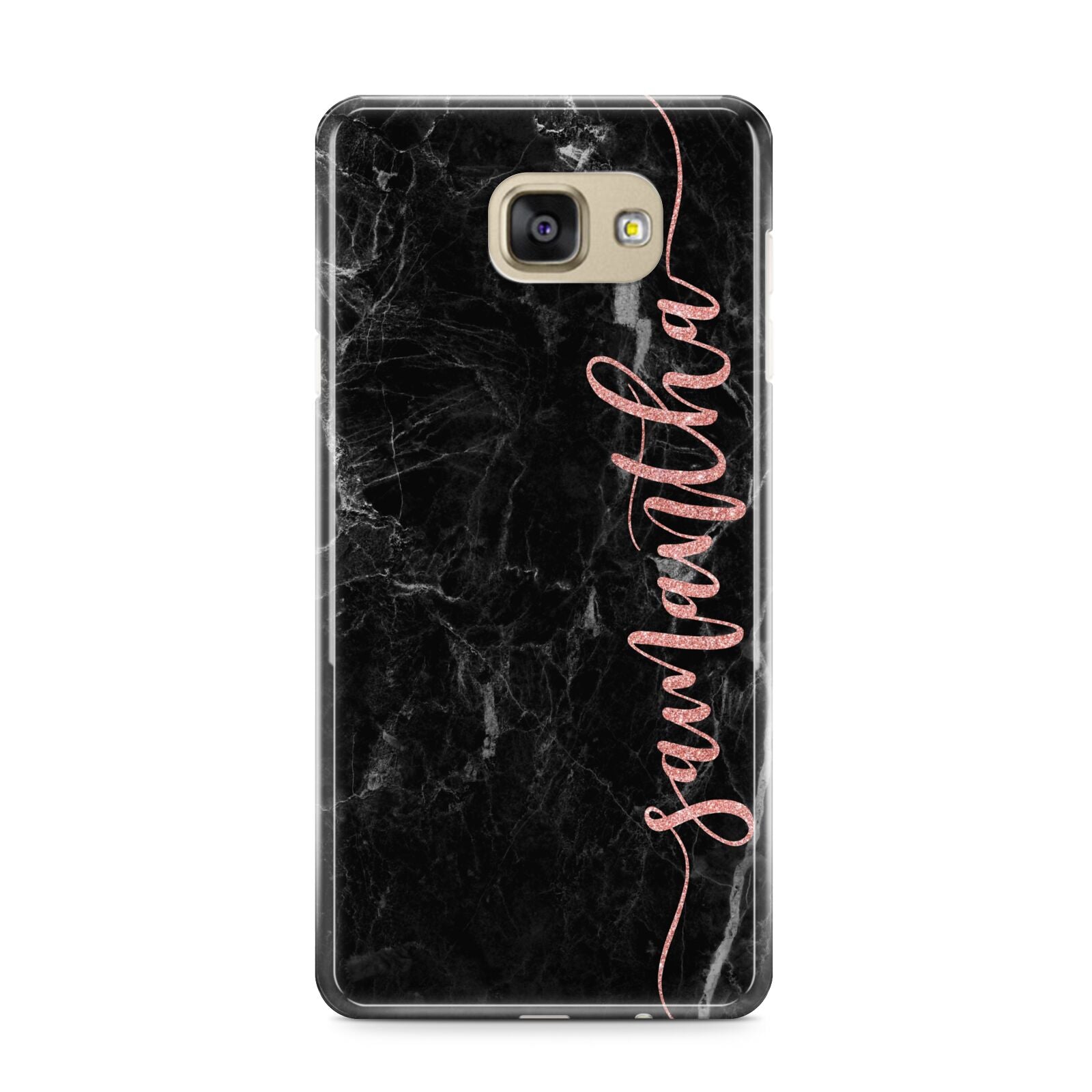 Black Marble Vertical Glitter Personalised Name Samsung Galaxy A9 2016 Case on gold phone