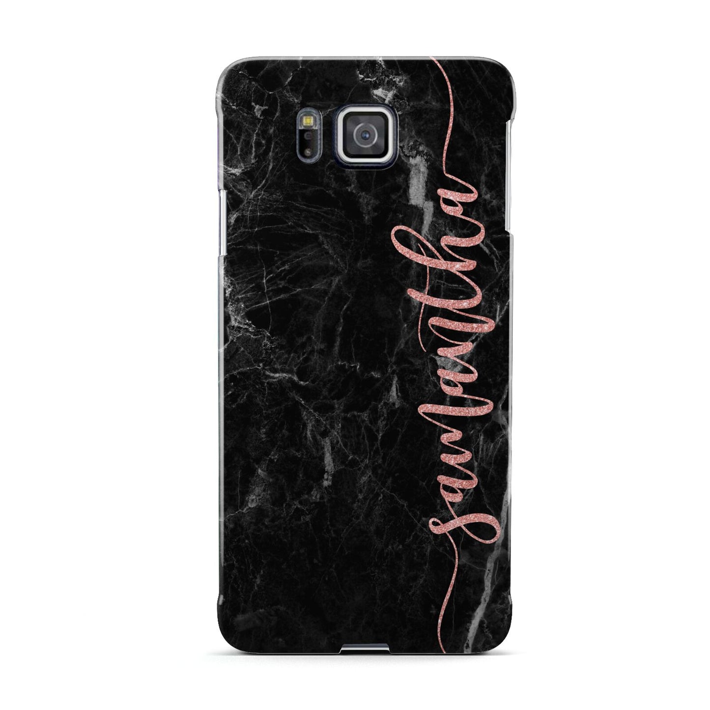 Black Marble Vertical Glitter Personalised Name Samsung Galaxy Alpha Case