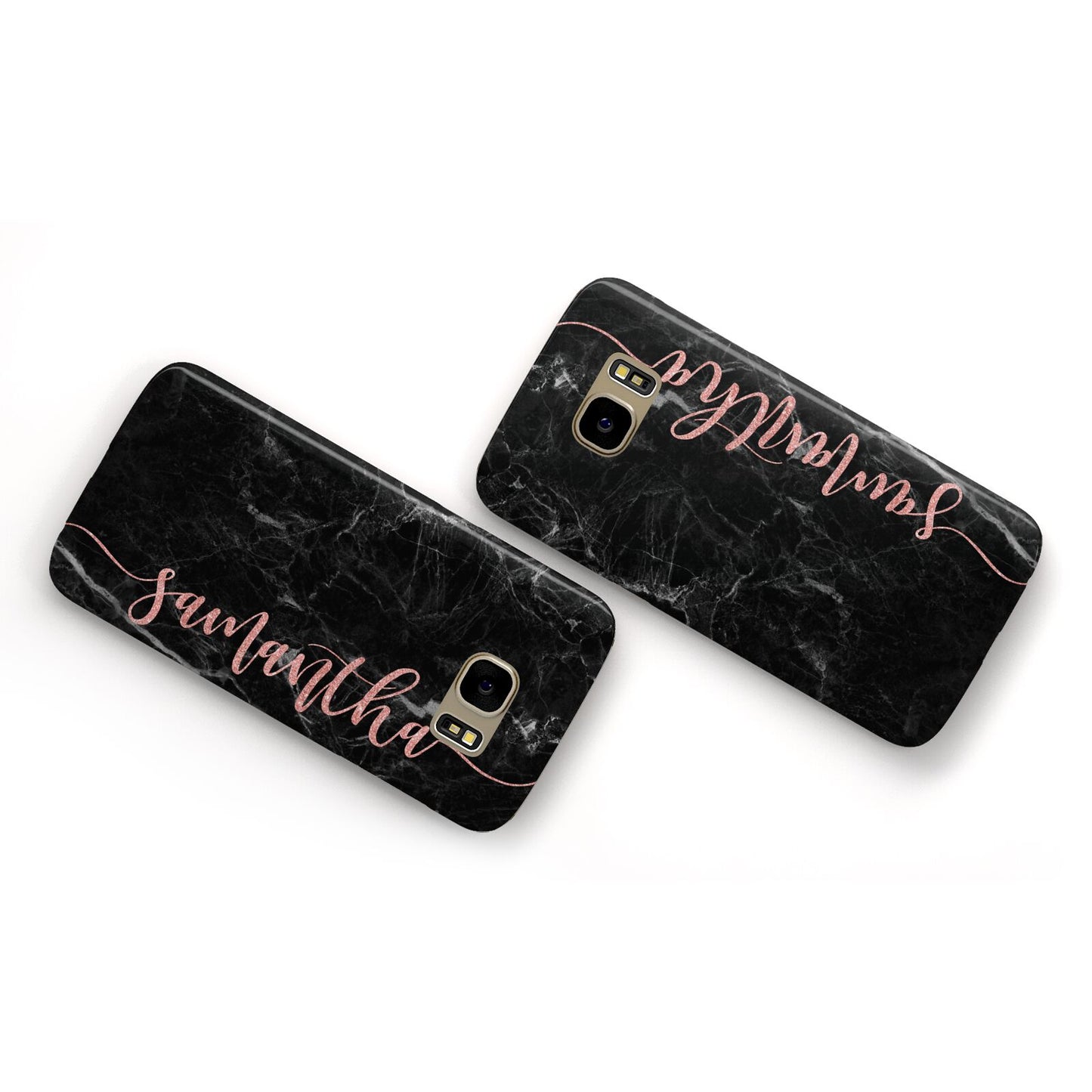 Black Marble Vertical Glitter Personalised Name Samsung Galaxy Case Flat Overview